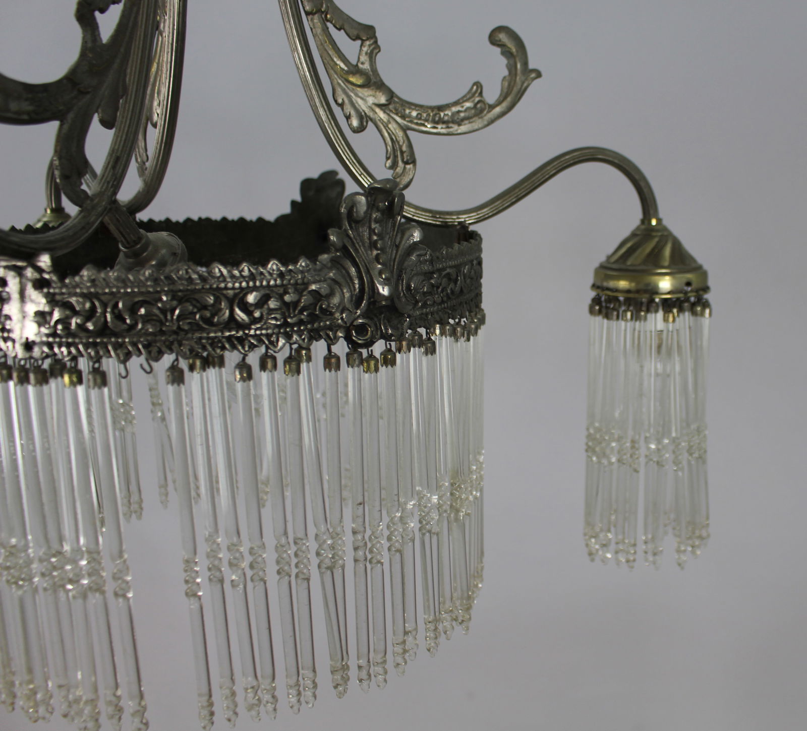 French Silver Metal & Crystal Chandelier - 6