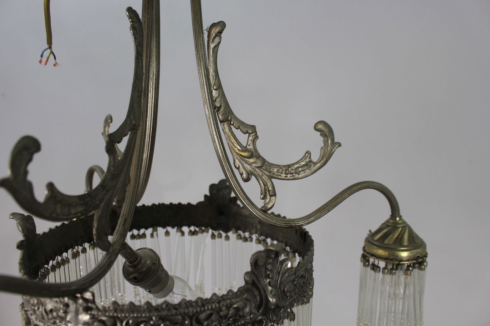 French Silver Metal & Crystal Chandelier - 7