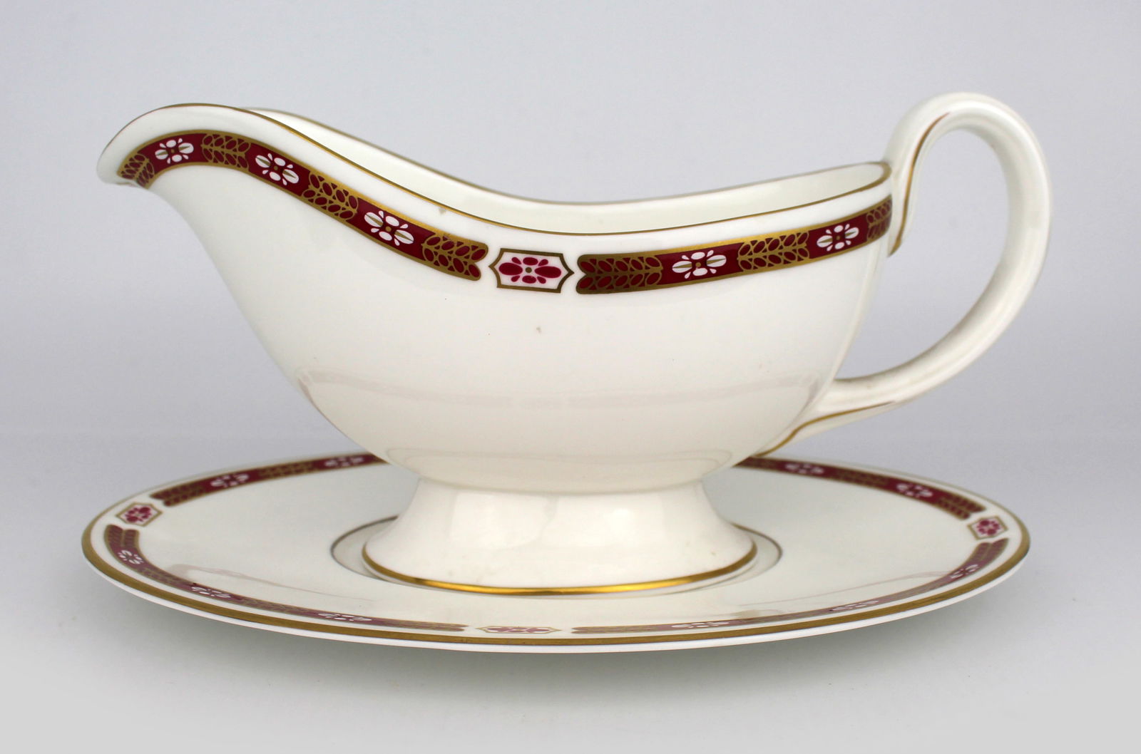 Colelction of Royal Worcester “Grosvenor” Red & White – Sauce Boat & Stand, and Tw - 5