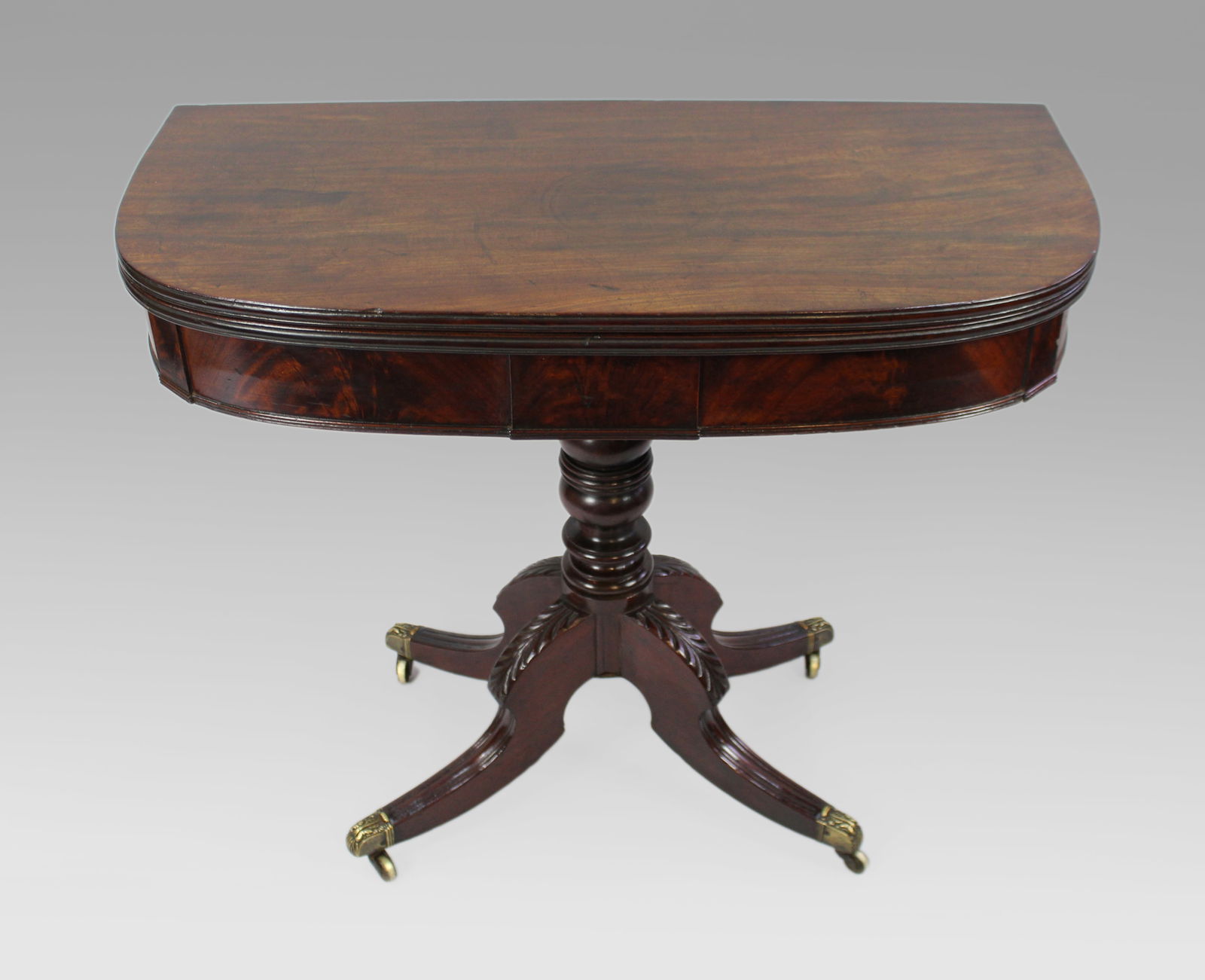 Early 19th Century English Flame Mahogany Fold-Over Tea Table (1 of 11)