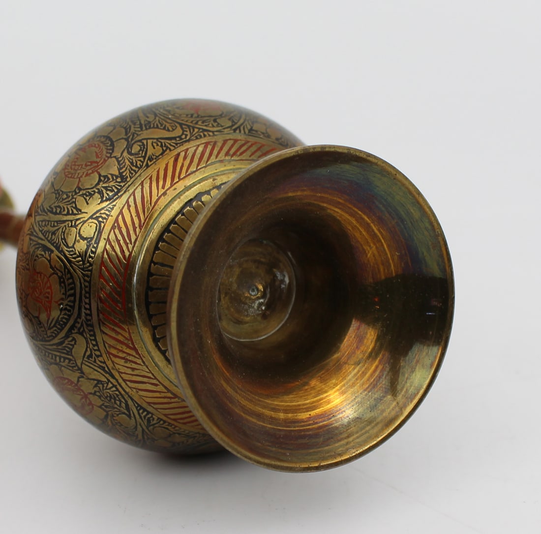 Vintage Indian Engraved Brass Surahi-Style Decorative Vessel - 3