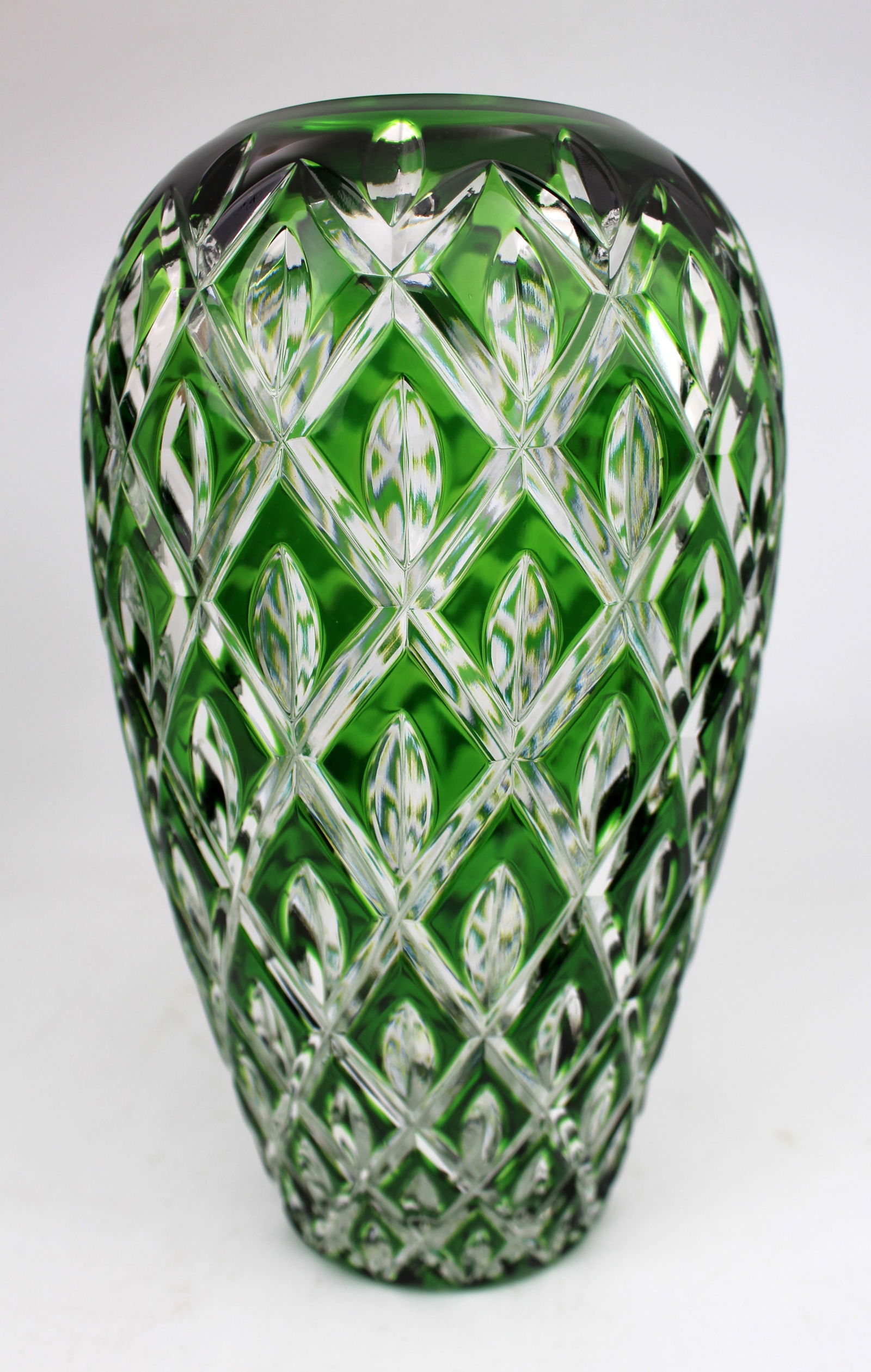 Pair of Royal Brierley Green Overlay Cut Crystal Vases - 2