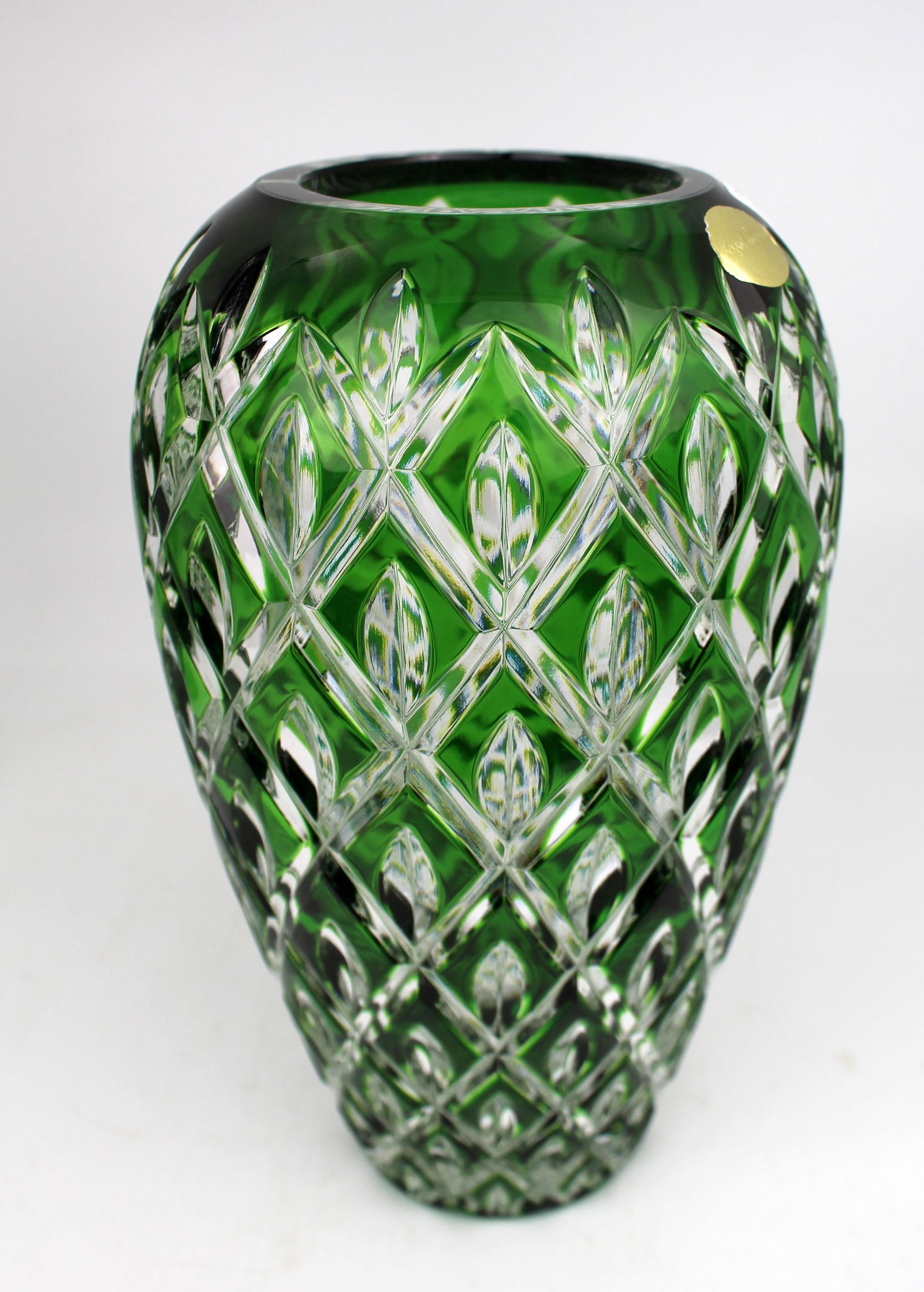 Pair of Royal Brierley Green Overlay Cut Crystal Vases - 3