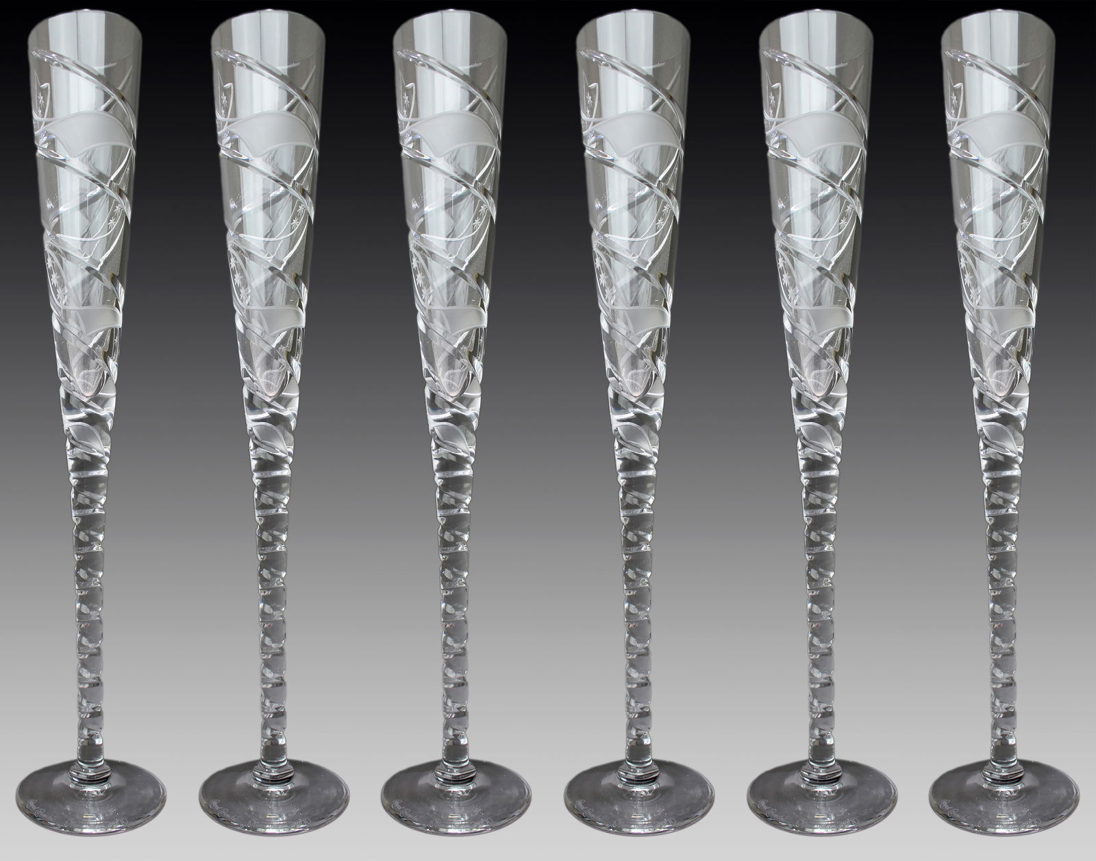 Set of 6 Fine Very Large Crystal Toasting Flutes: Title: Set of 6 Fine Very Large Crystal Toasting Flutes Description: Set of 6 Fine Very Large Crystal Toasting Flutes English, c.2000 Beautiful collection of 6 Royal Brierley Crystal to