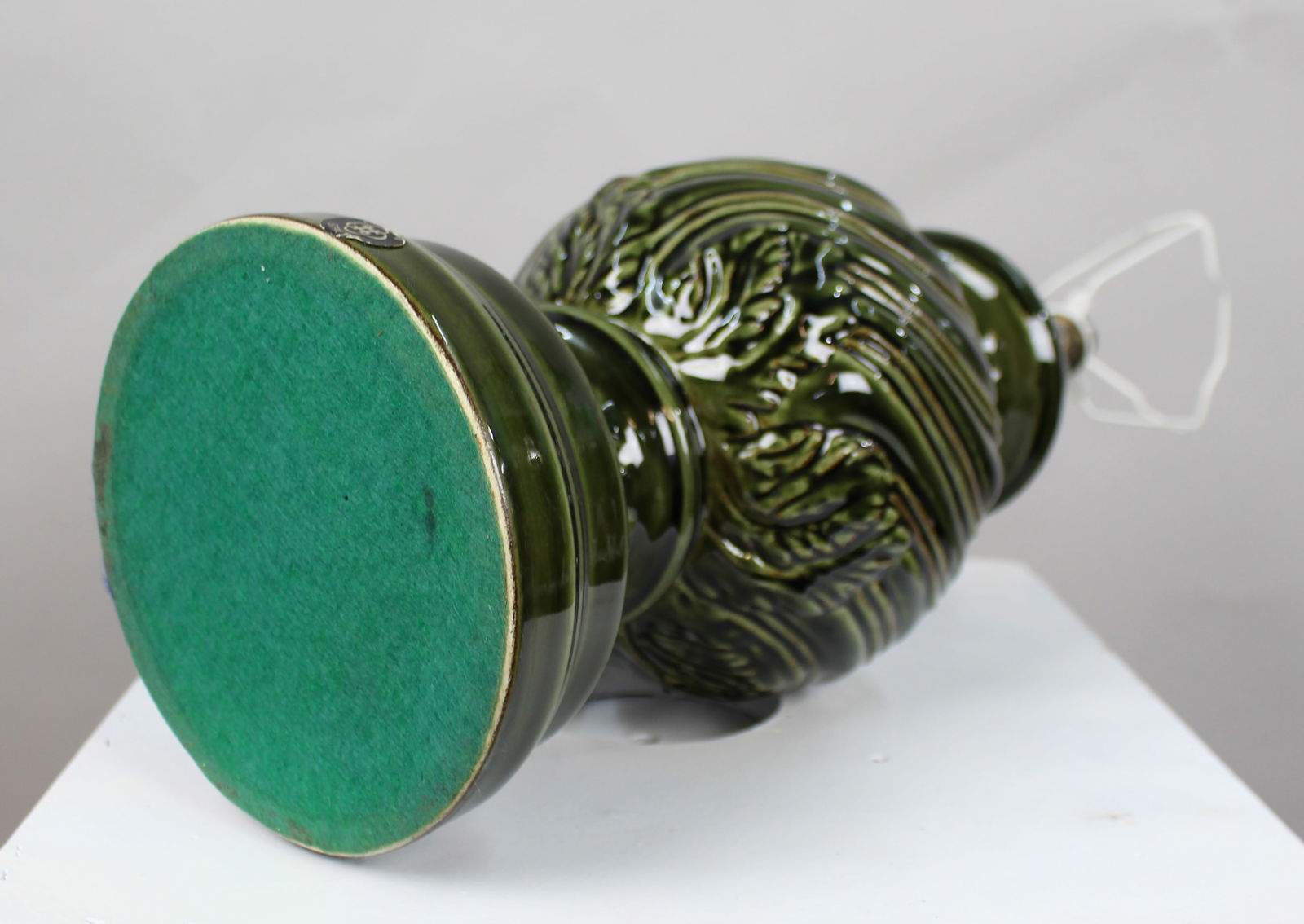 Large Royal Doulton Green Glazed Table Lamp with Shade - 10