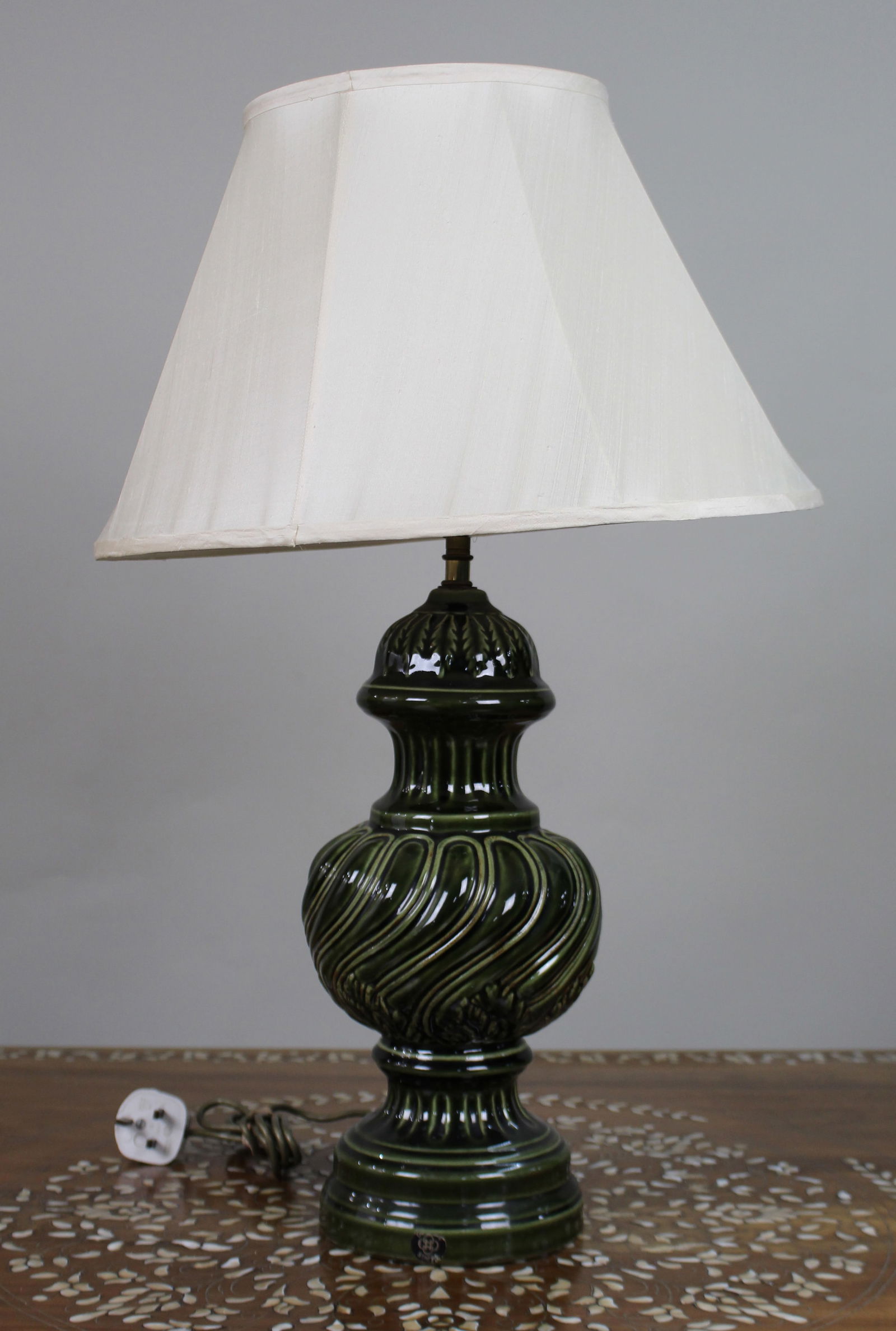Large Royal Doulton Green Glazed Table Lamp with Shade - 4