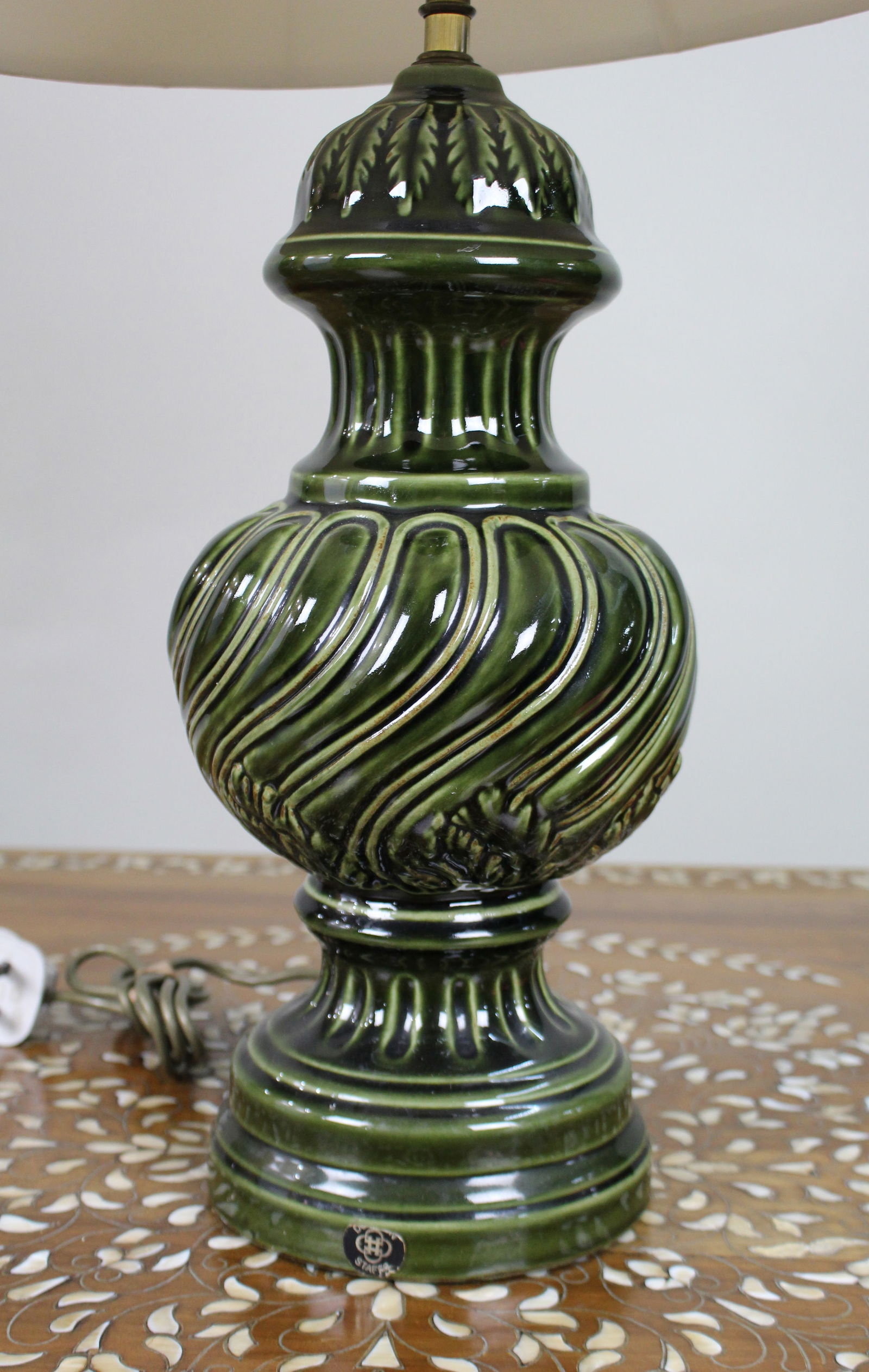 Large Royal Doulton Green Glazed Table Lamp with Shade - 5