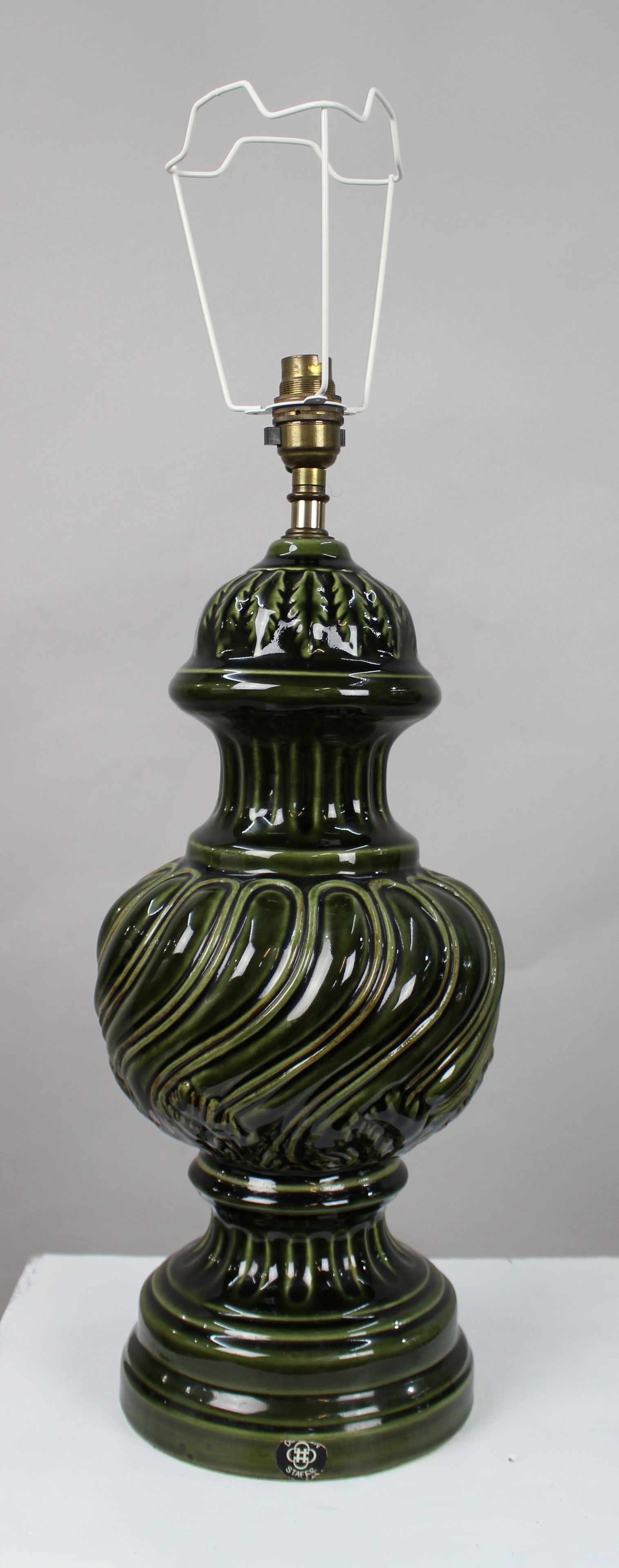 Large Royal Doulton Green Glazed Table Lamp with Shade - 9