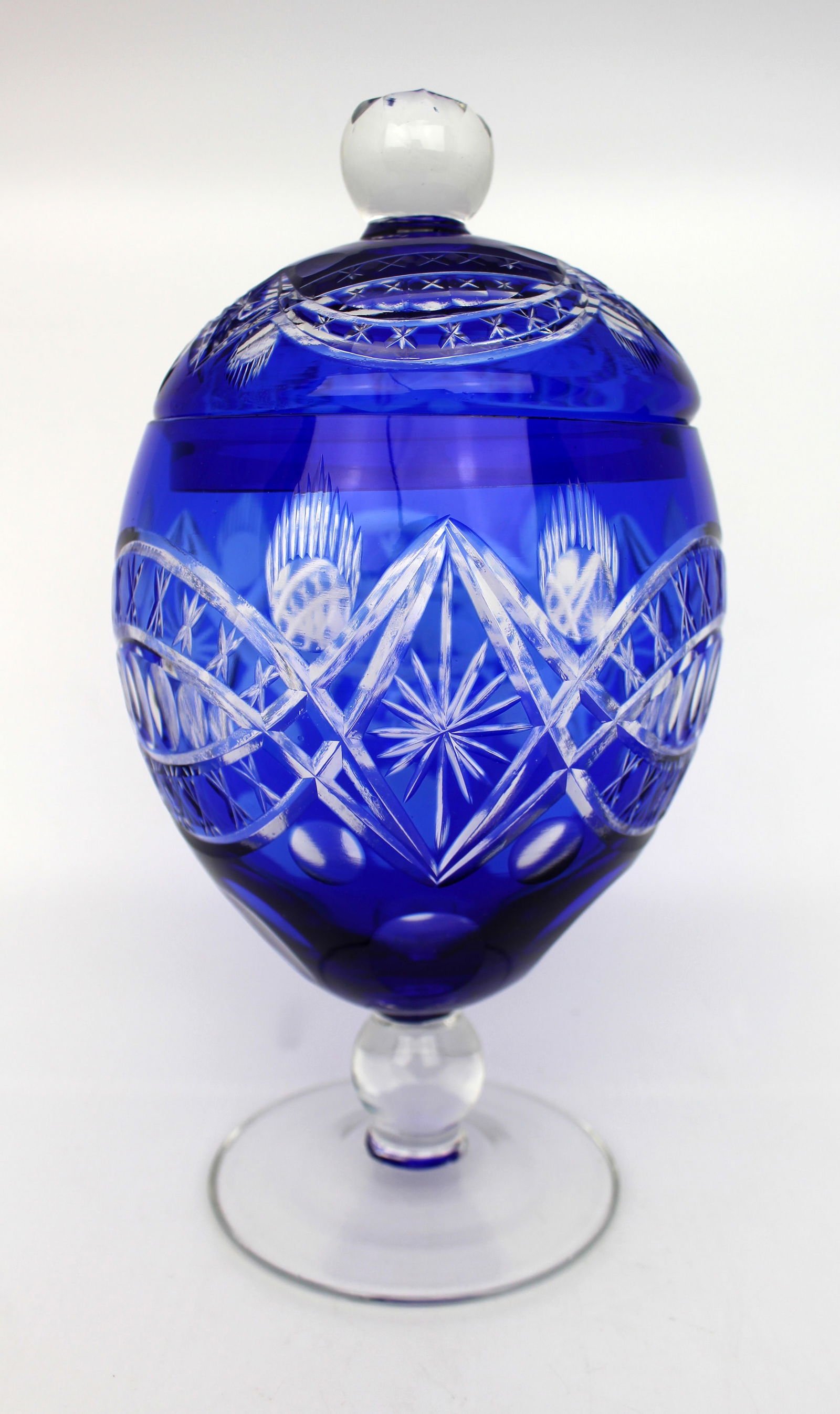 Blue Overlay Cut Crystal Lidded Sweet Dish - 2