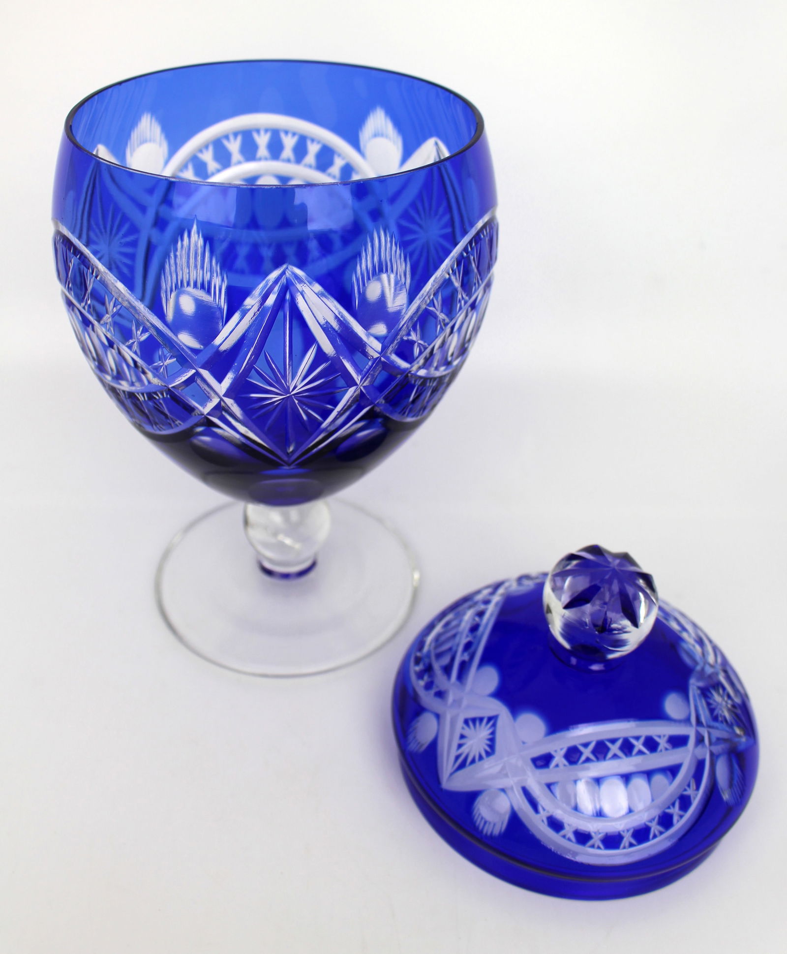 Blue Overlay Cut Crystal Lidded Sweet Dish - 4