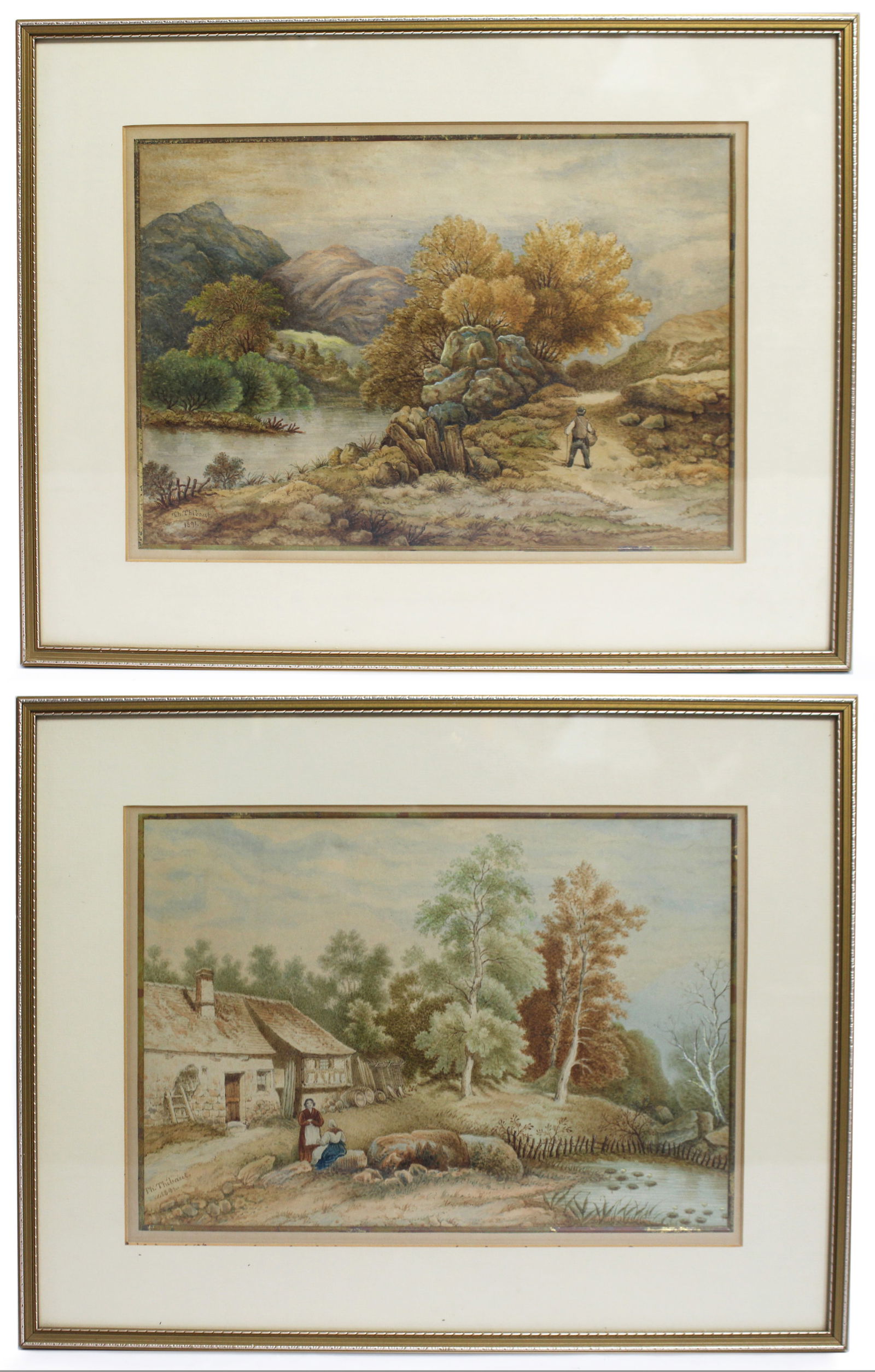 Pair of 19th c. Watercolours by Th.Thibault 1891 (1 of 11)