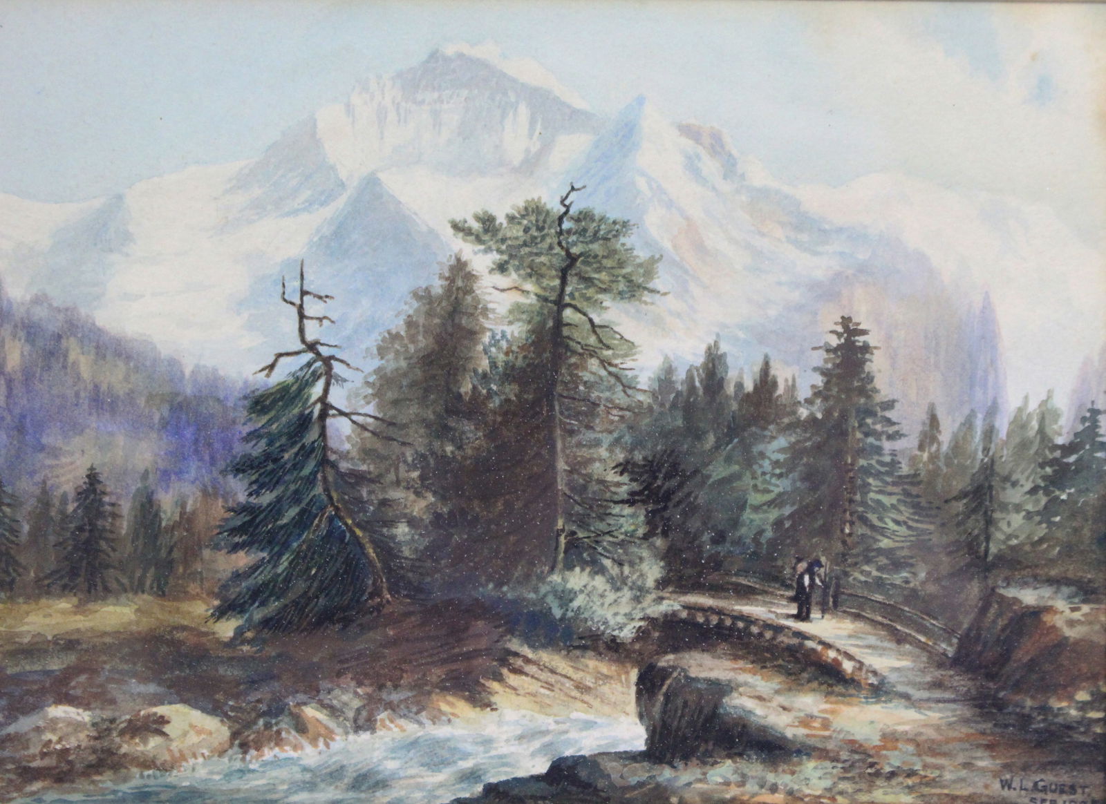 Edwardian Alpine Watercolour by W.L. Guest, Dated 1903 - 2