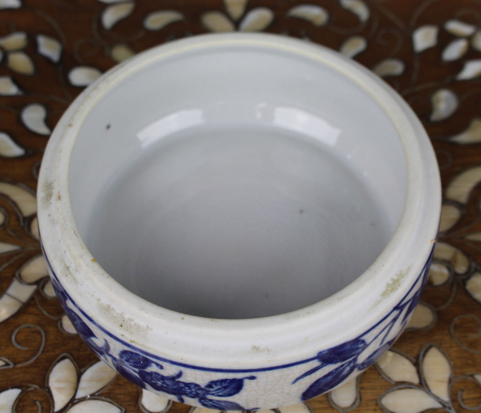 Victorian Blue & White Transfer-Printed Earthenware Bowl / Cachepot - 3