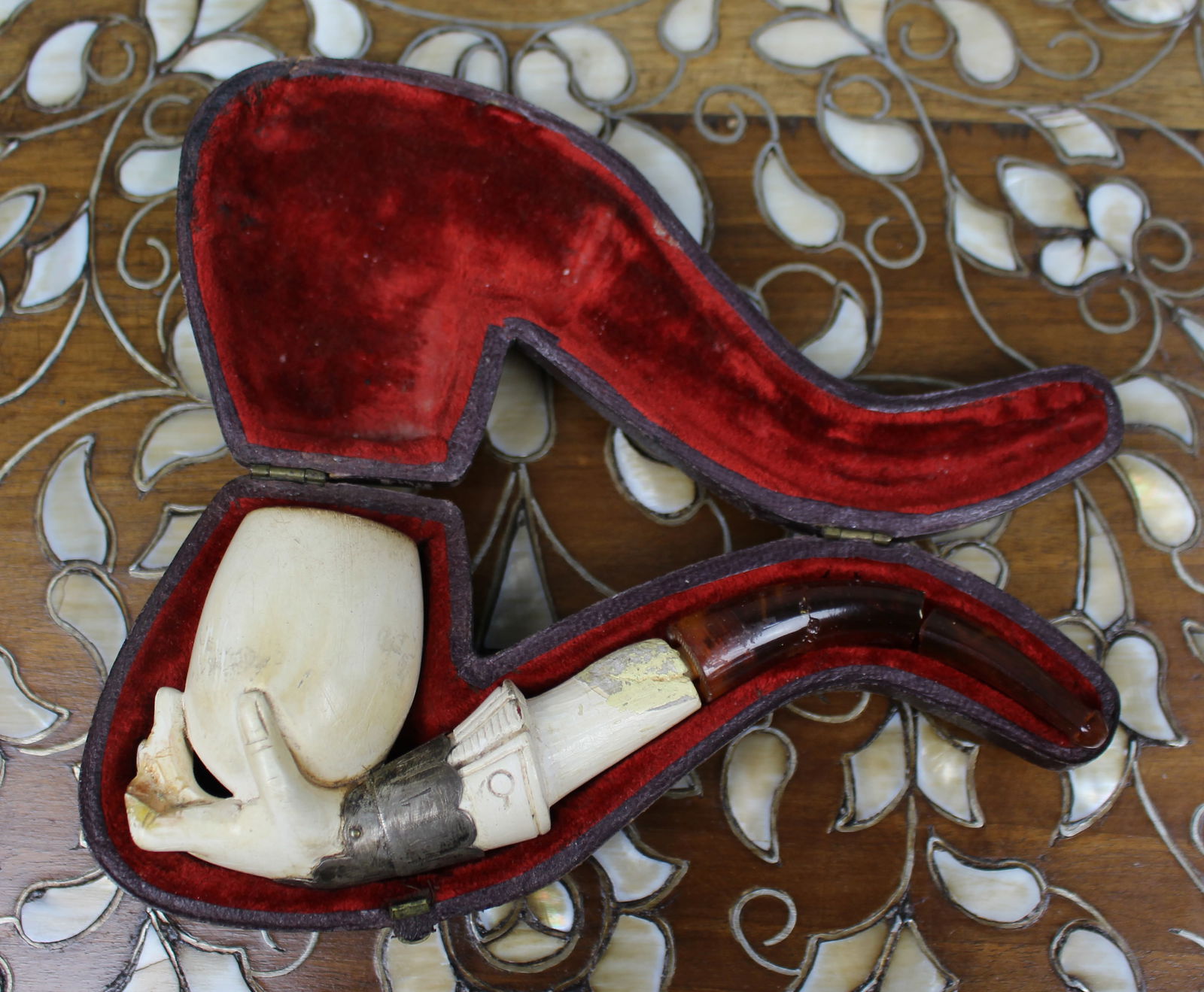 Antique Meerschaum Pipe in Fitted Case – Hand and Goblet Design (1 of 6)