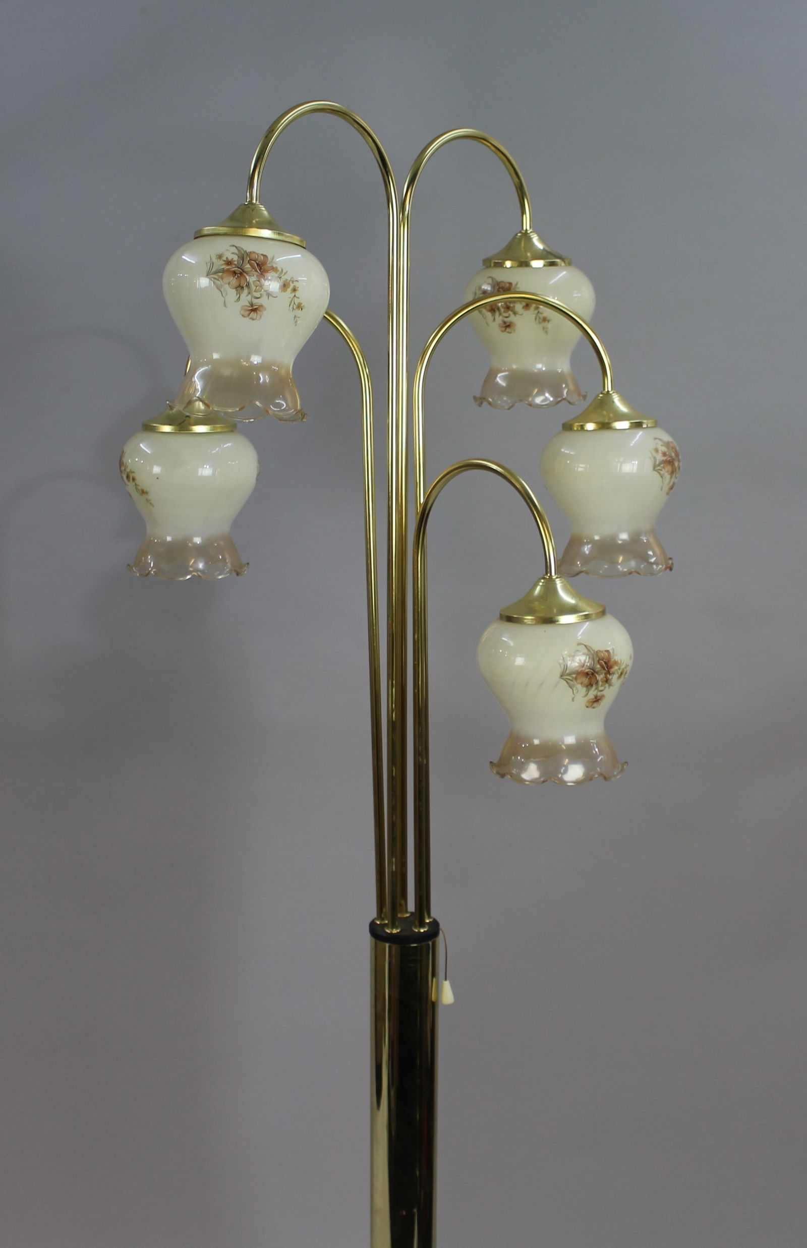 Brass Standard Lamp With Vintage Glass Shades - 2