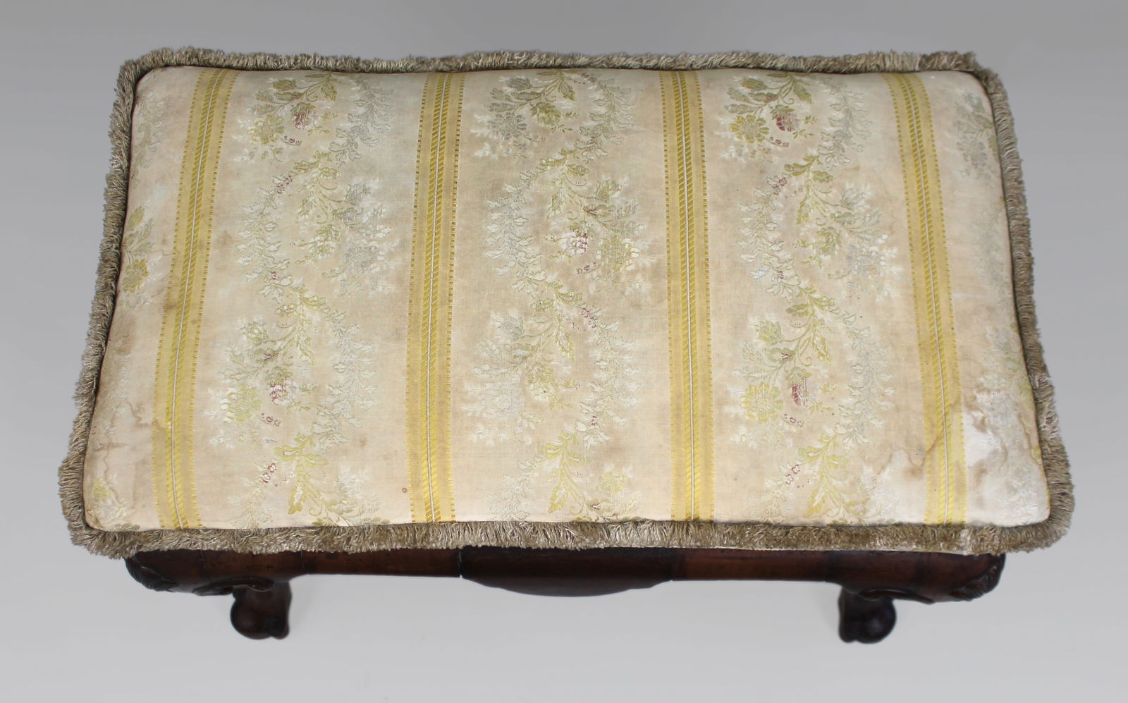 Carved Walnut Upholstered Footstool c.1930 - 10