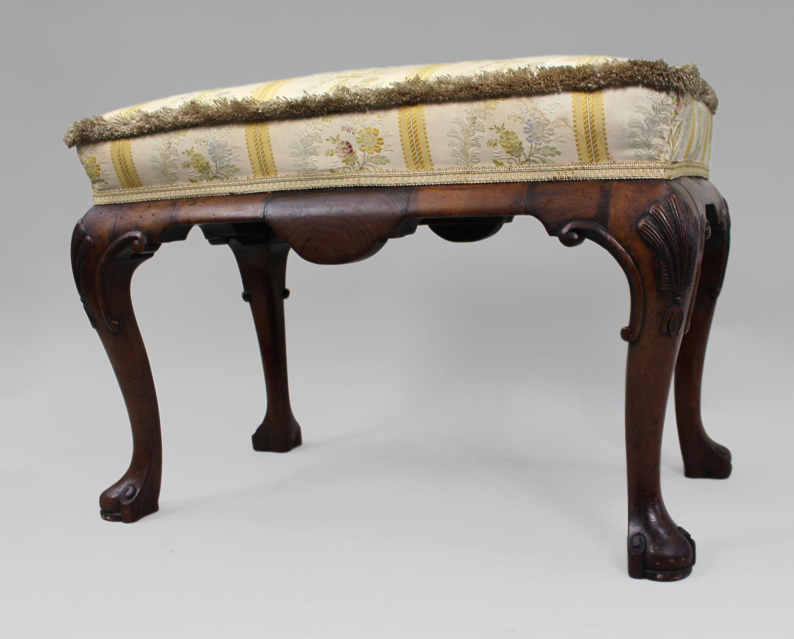 Carved Walnut Upholstered Footstool c.1930 - 7