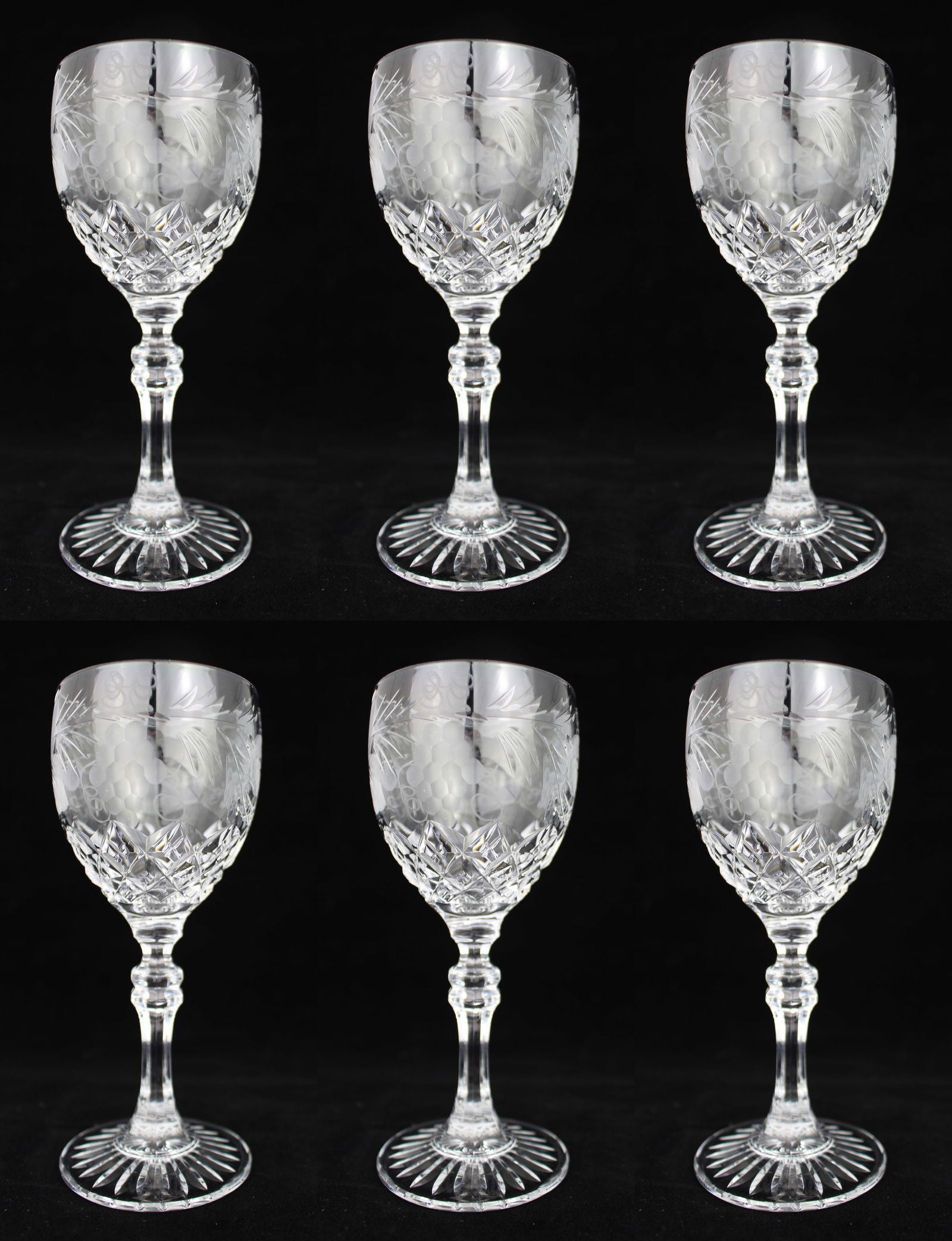 Set of 6 Brier Glass Vine Pattern Wine Glasses (1 of 5)