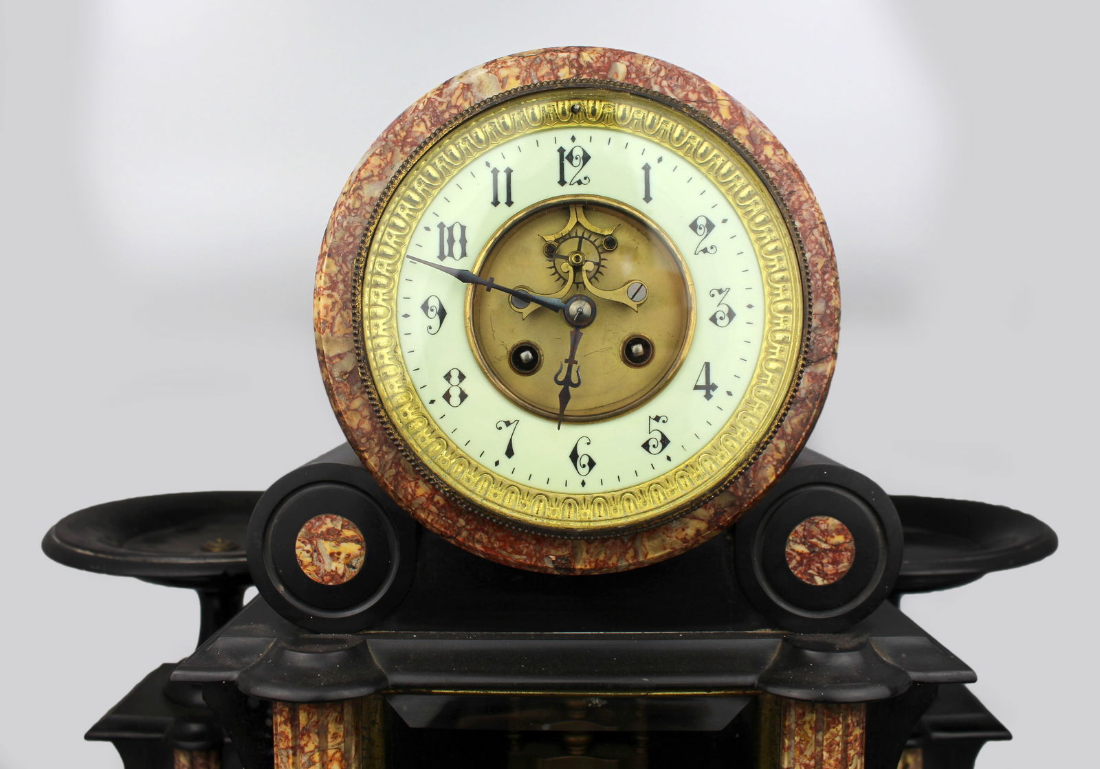 Mid-19th Century French Japy Frères Black Marble Clock Garniture Set - 2