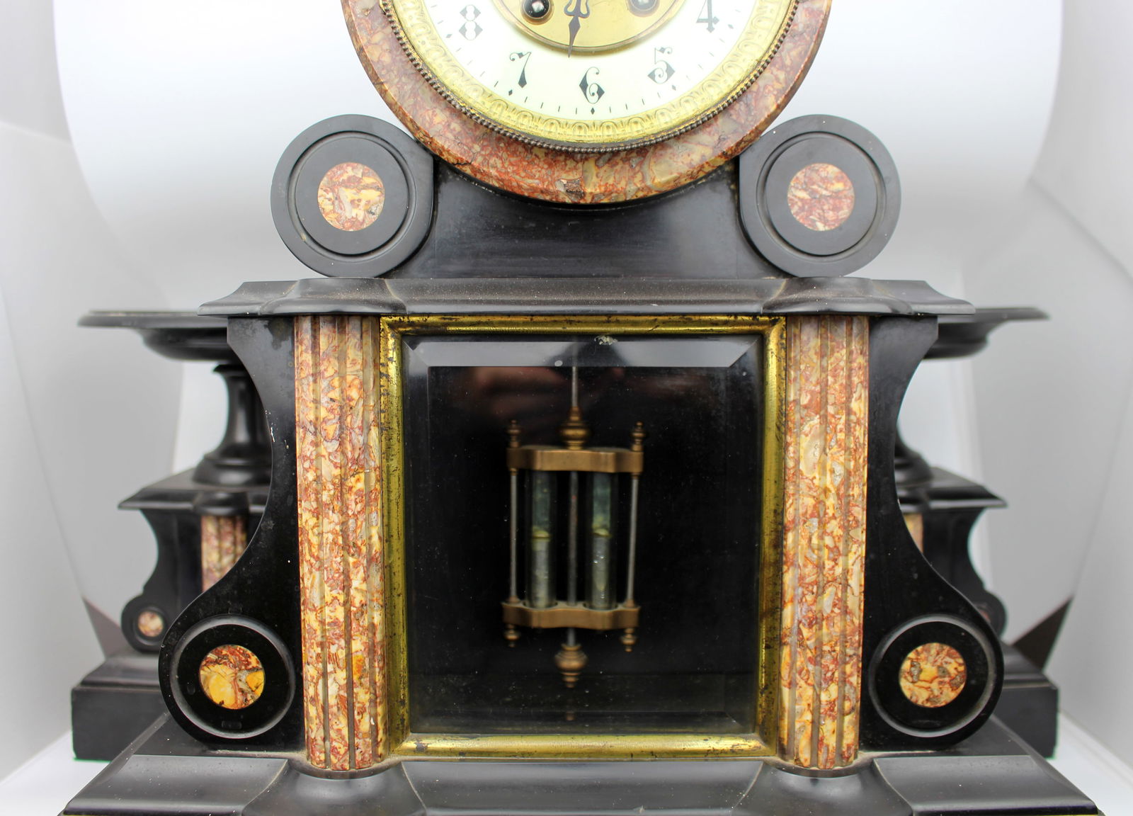 Mid-19th Century French Japy Frères Black Marble Clock Garniture Set - 3