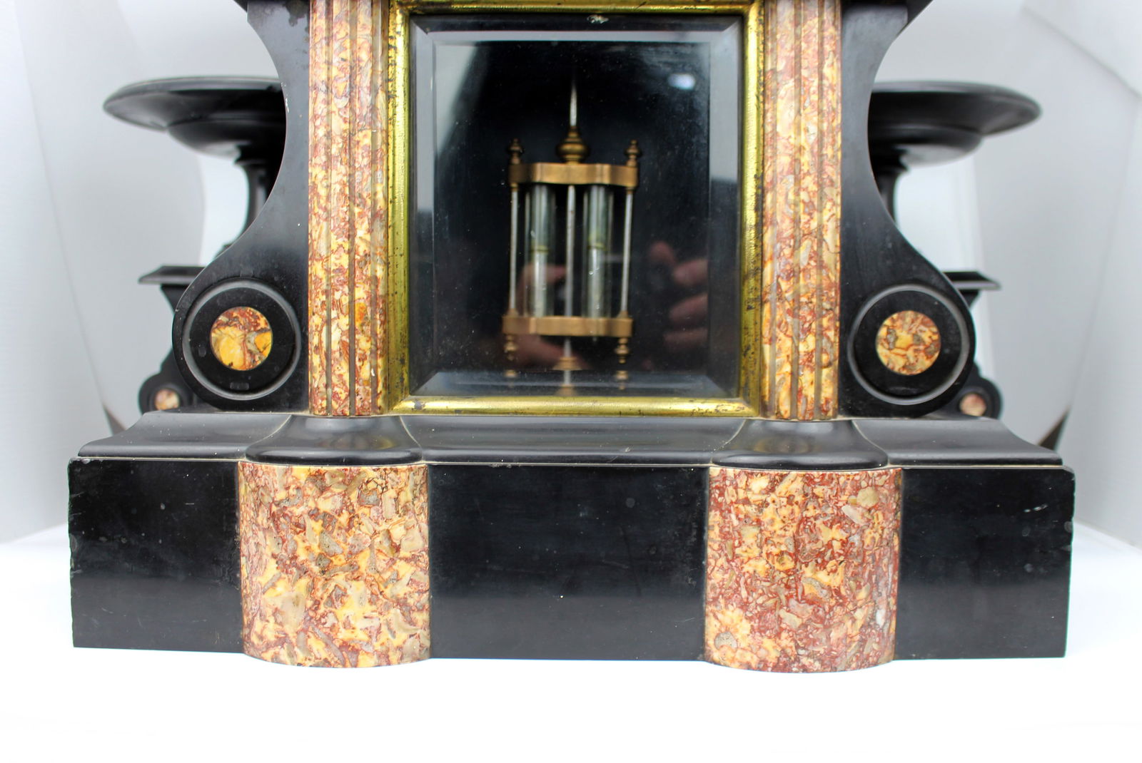 Mid-19th Century French Japy Frères Black Marble Clock Garniture Set - 4