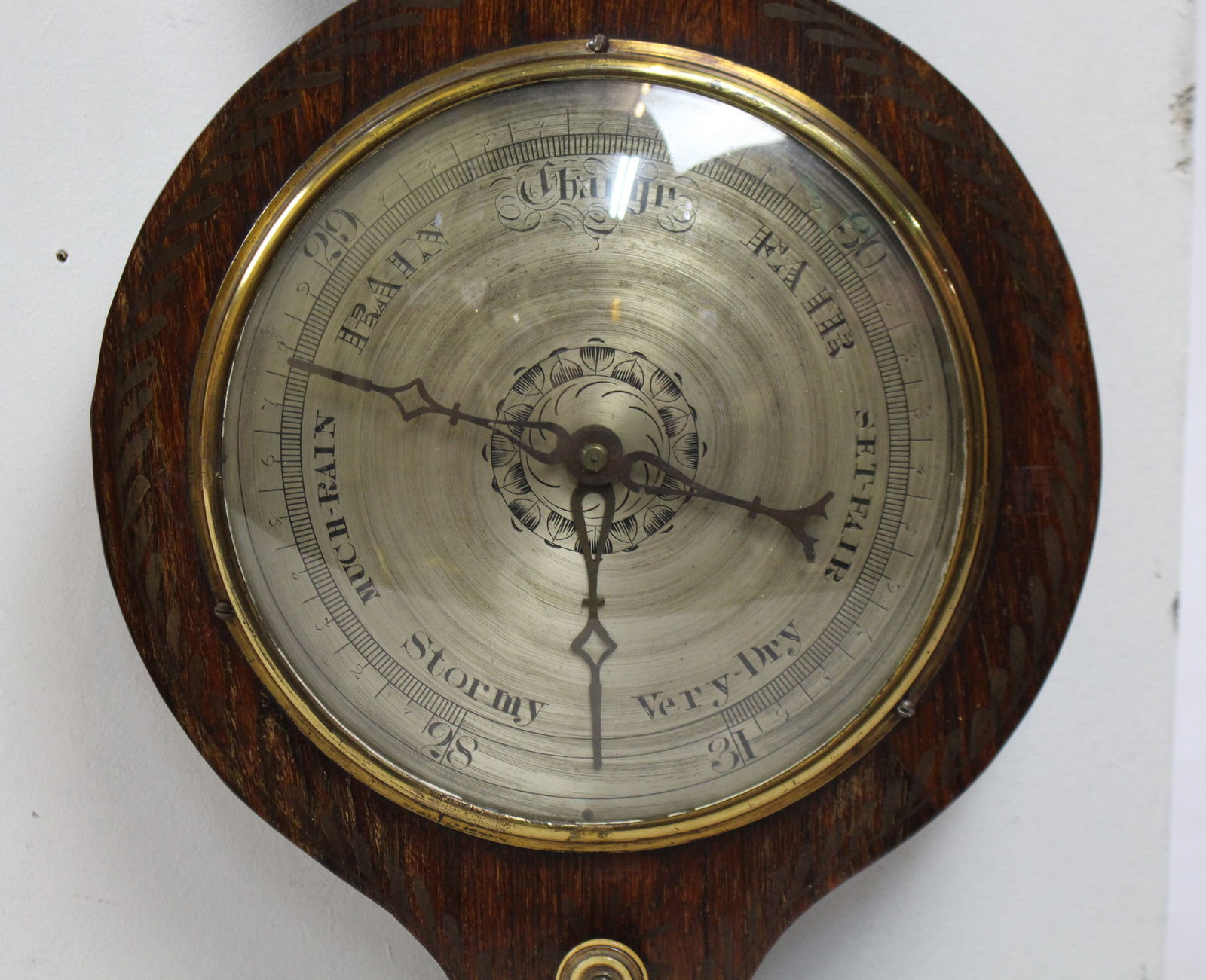 Regency English Brass Inlaid Aneroid Barometer - 4