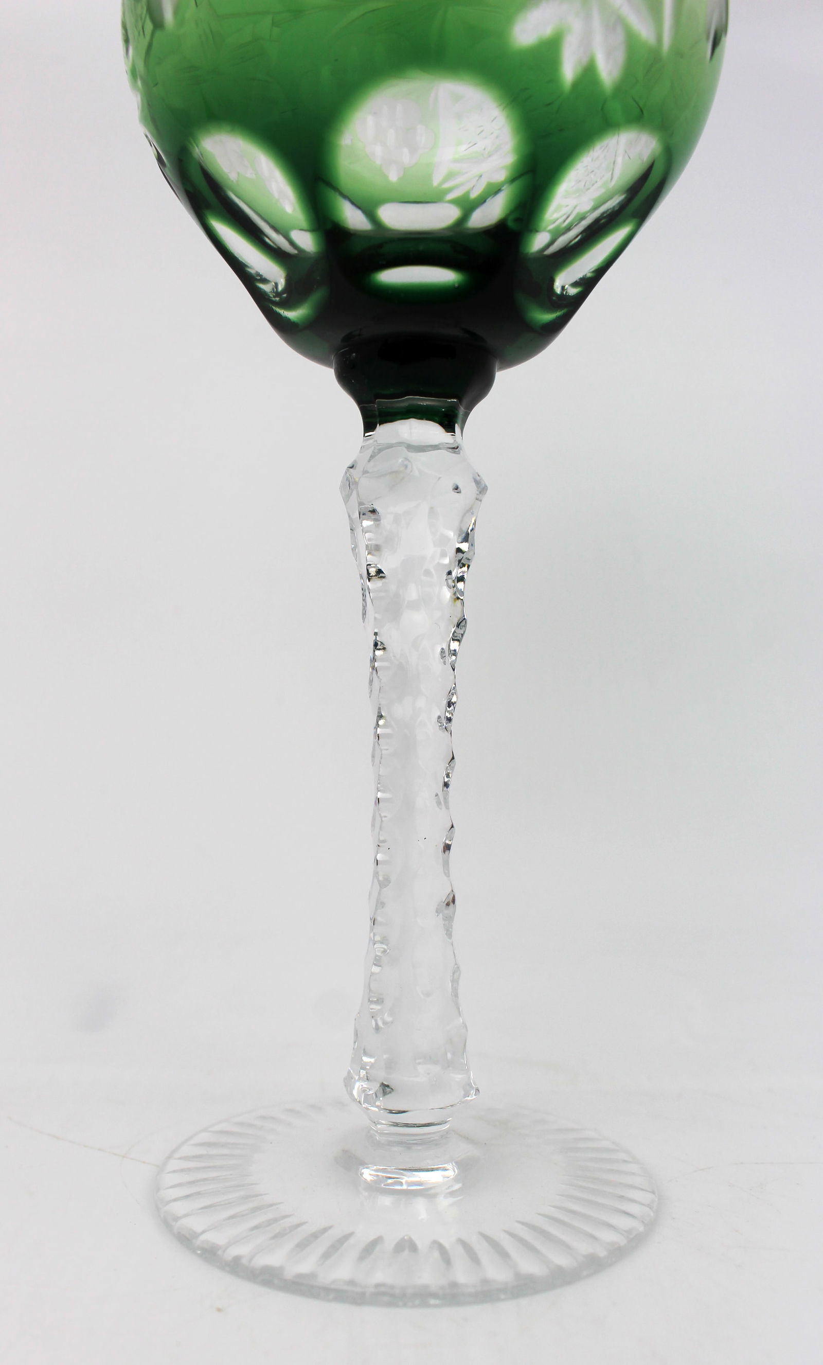 Set of 4 Vintage Green Overlay Crystal Wine Glasses - 3