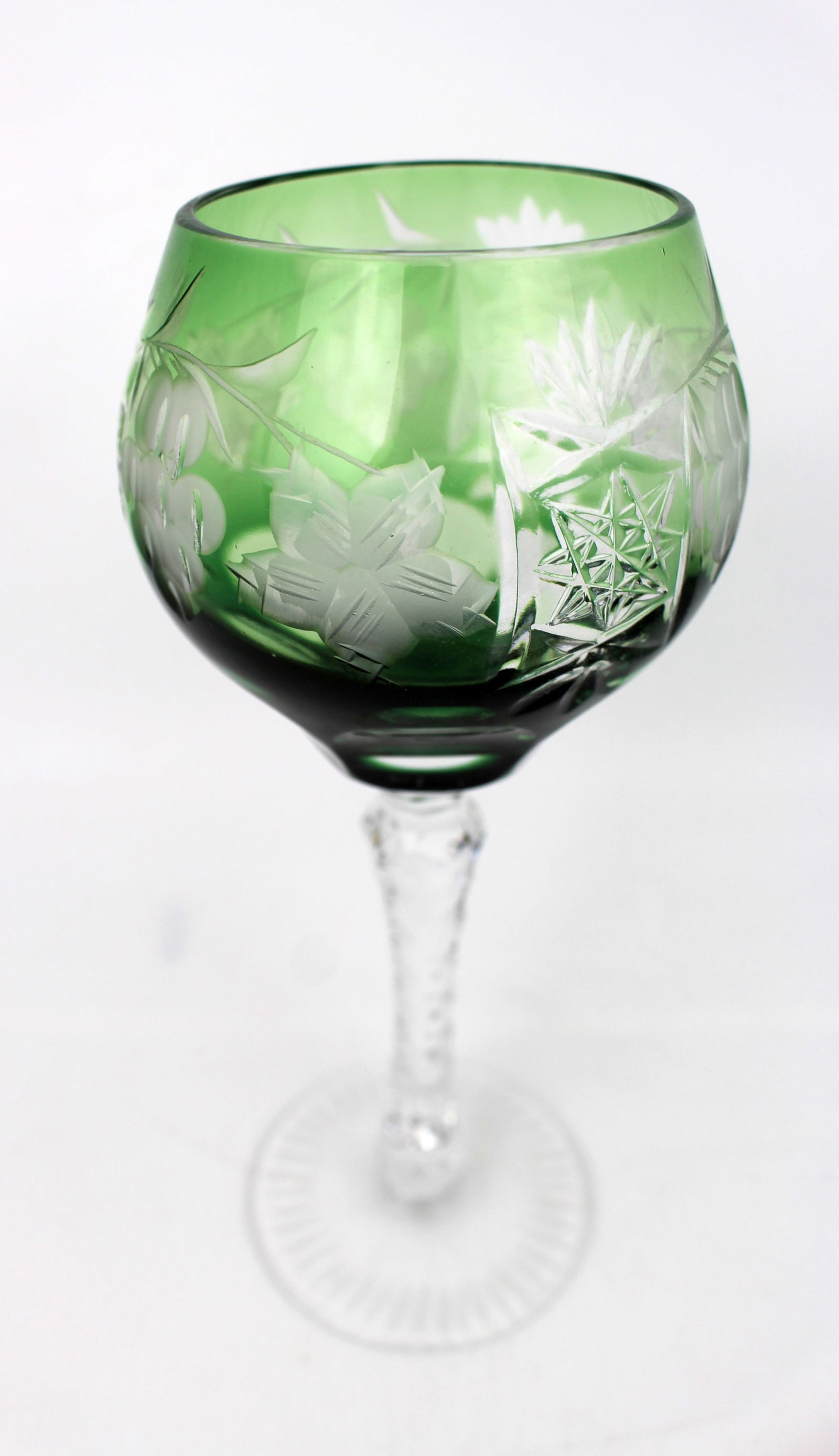 Set of 4 Vintage Green Overlay Crystal Wine Glasses - 5