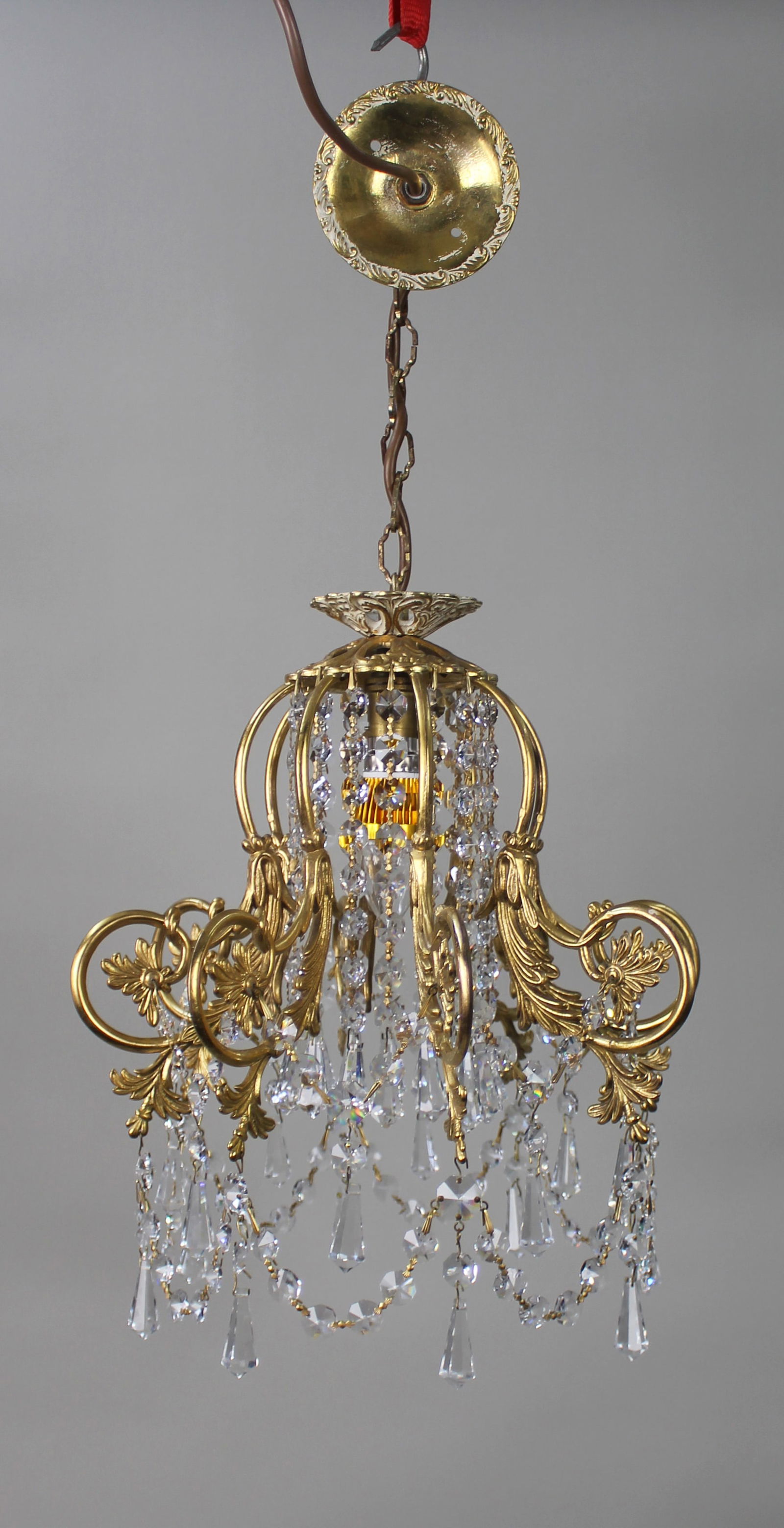 Elegant Vintage Crystal & Brass Chandelier - 2