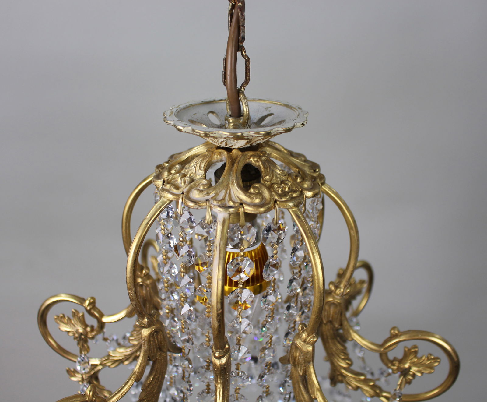 Elegant Vintage Crystal & Brass Chandelier - 5