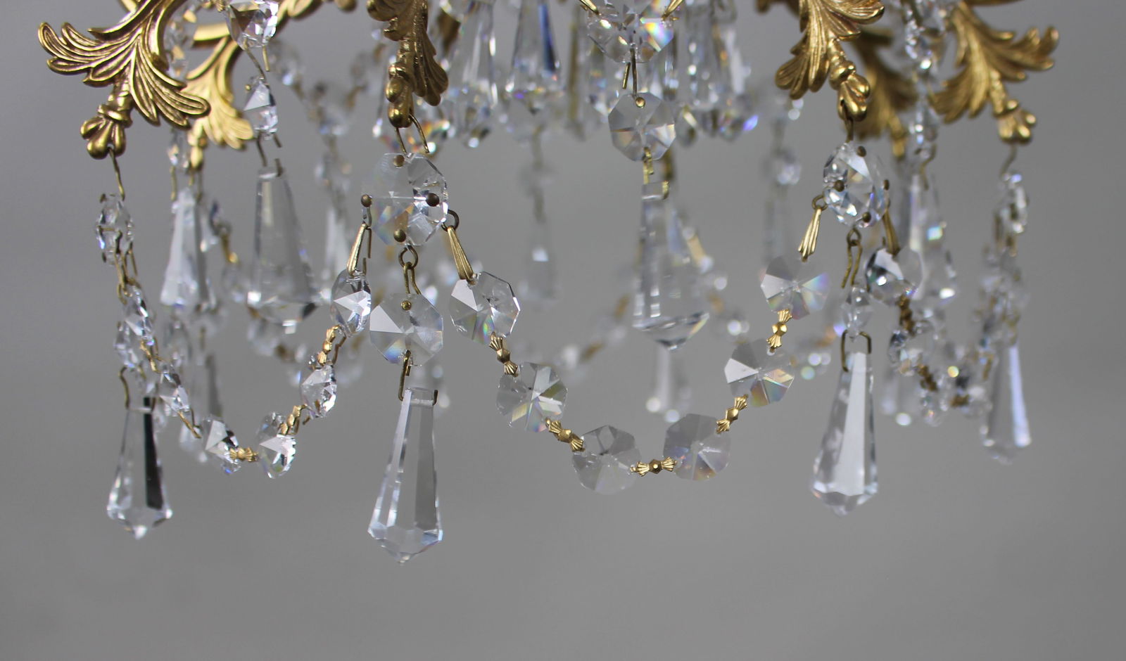 Elegant Vintage Crystal & Brass Chandelier - 6