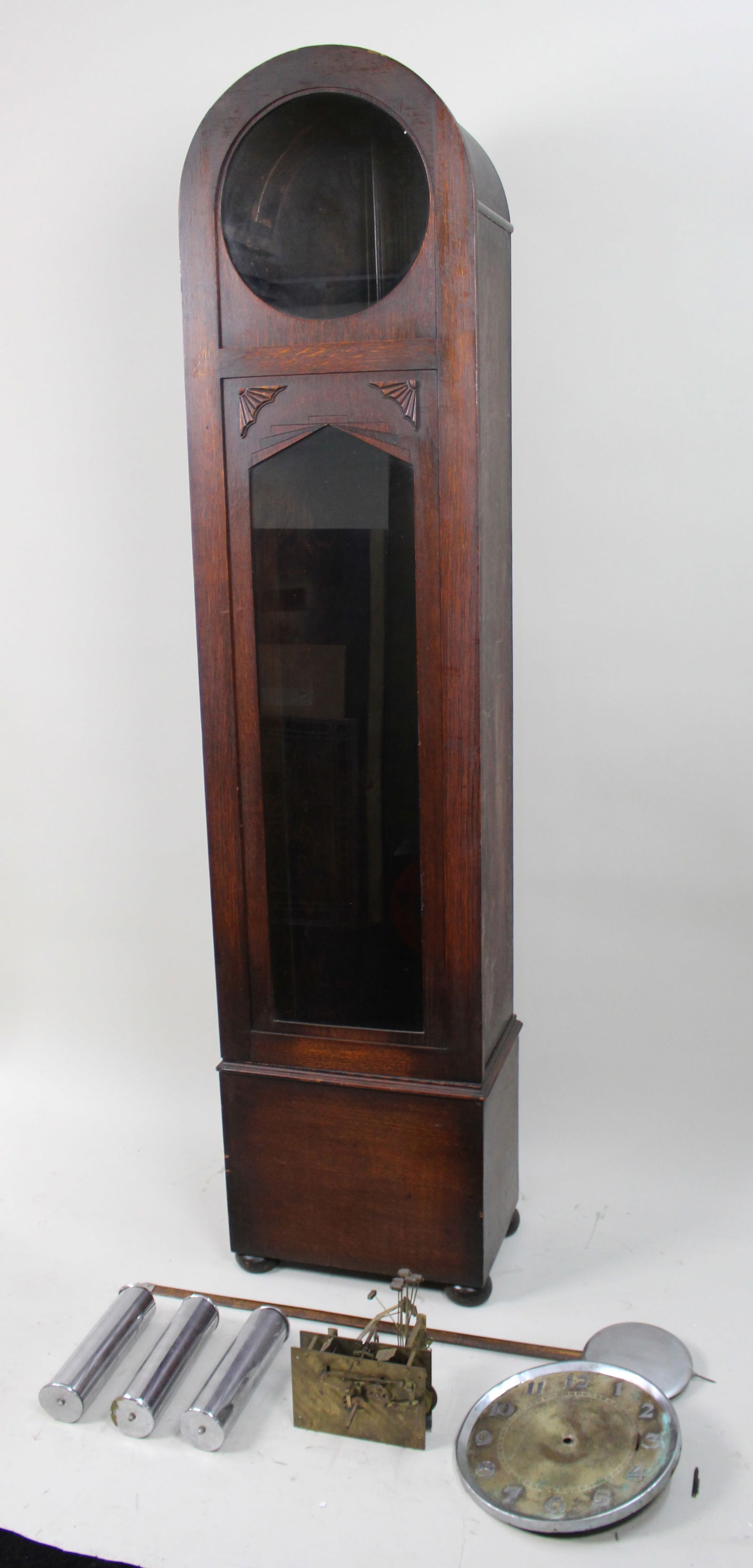 Art Deco Longcase Clock – For Restoration – Chrome Dial & Triple Weight Movement (1 of 10)