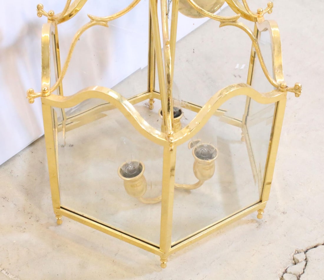 Vintage Italian Gold-Plated Brass & Bevelled Glass Hanging Lantern - 10