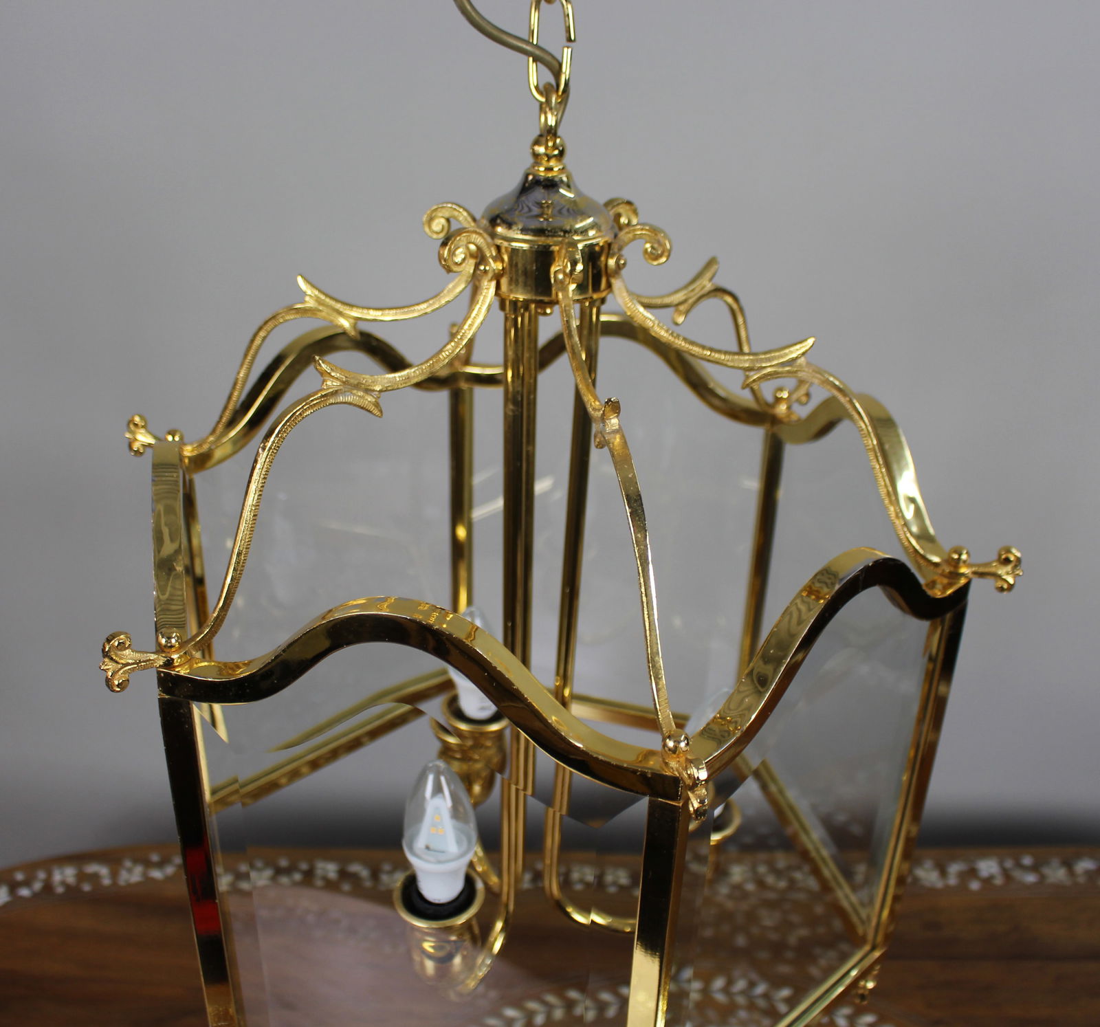 Vintage Italian Gold-Plated Brass & Bevelled Glass Hanging Lantern - 3