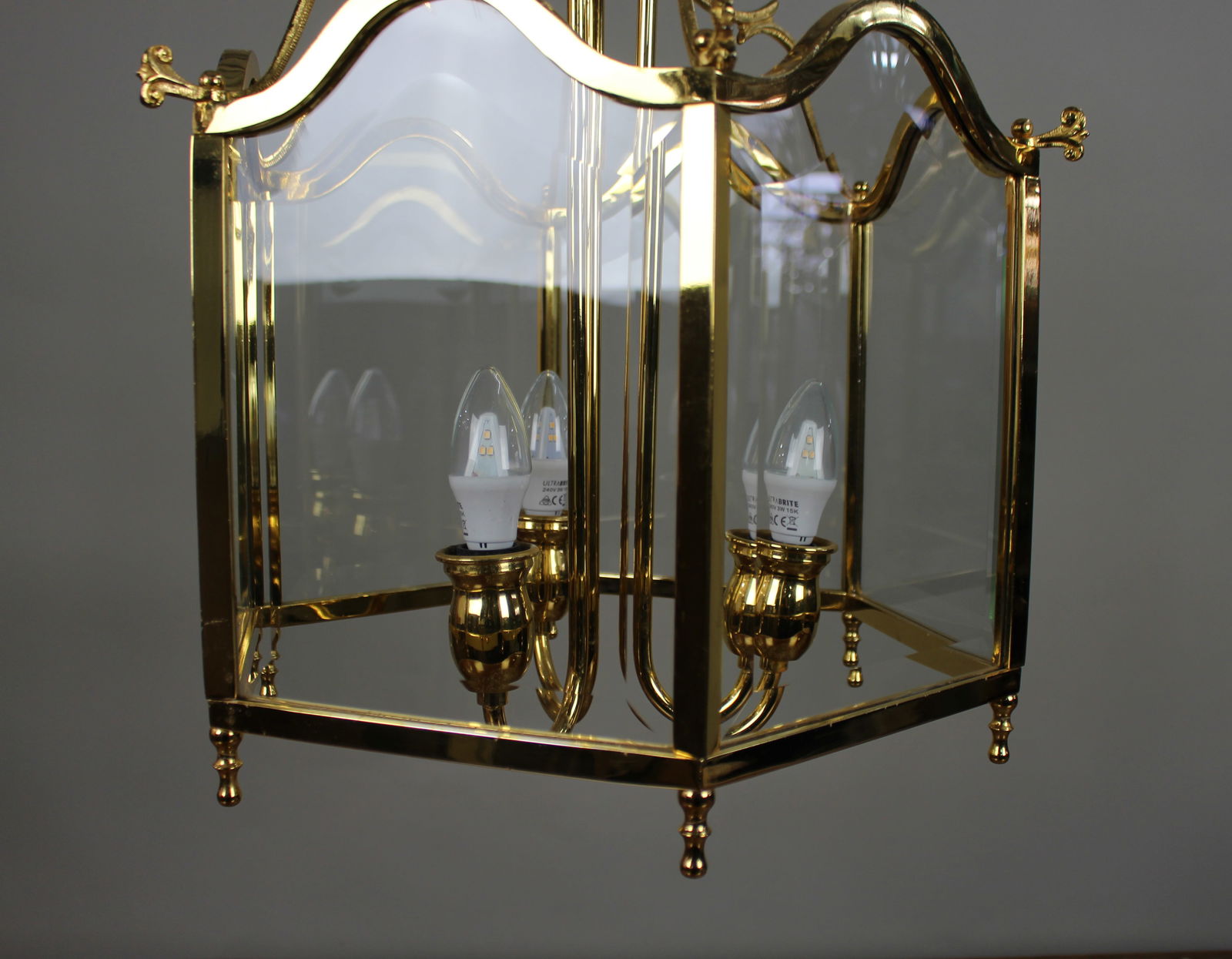 Vintage Italian Gold-Plated Brass & Bevelled Glass Hanging Lantern - 4