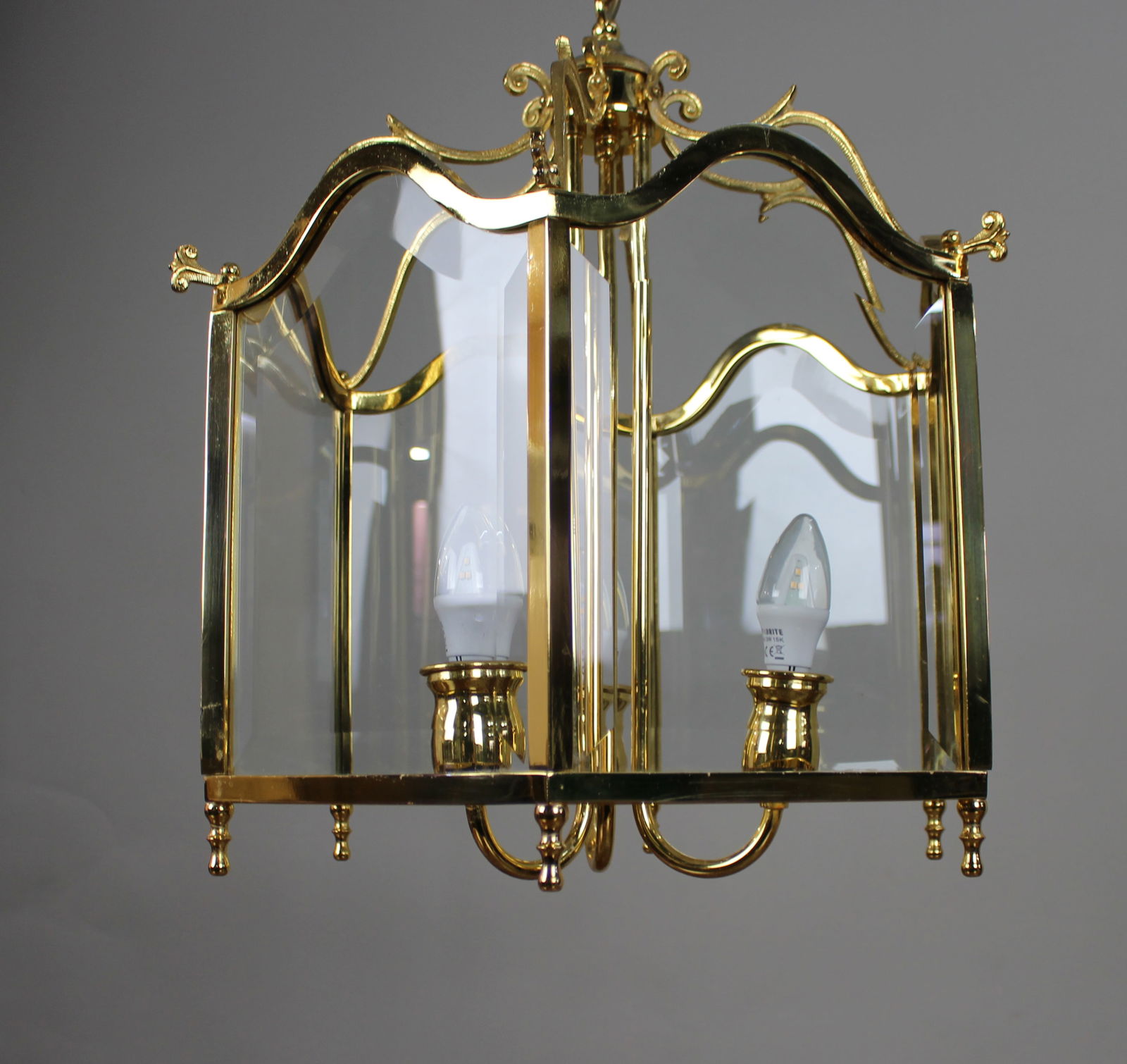 Vintage Italian Gold-Plated Brass & Bevelled Glass Hanging Lantern - 5
