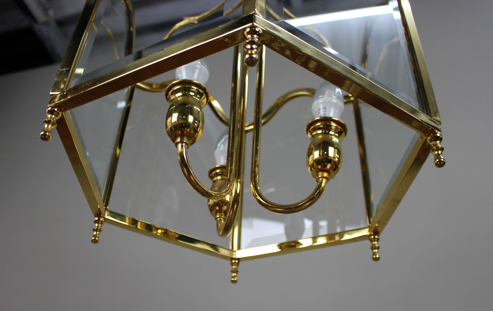 Vintage Italian Gold-Plated Brass & Bevelled Glass Hanging Lantern - 6