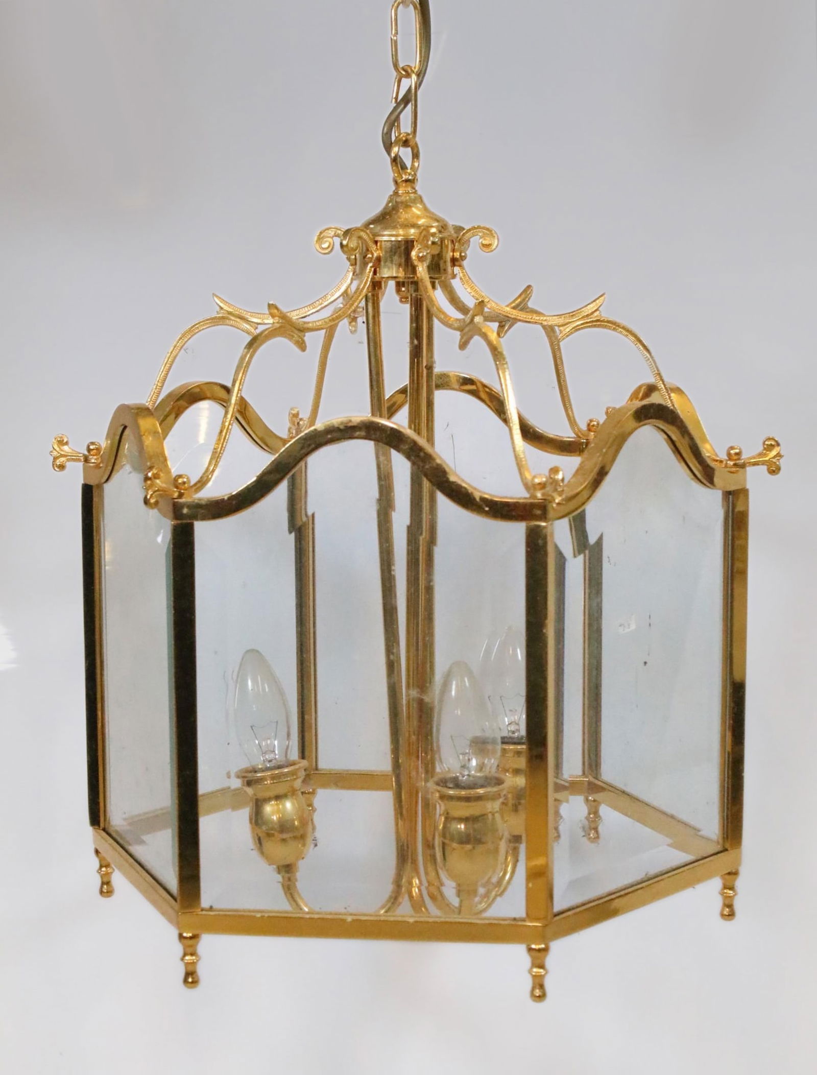 Vintage Italian Gold-Plated Brass & Bevelled Glass Hanging Lantern - 7