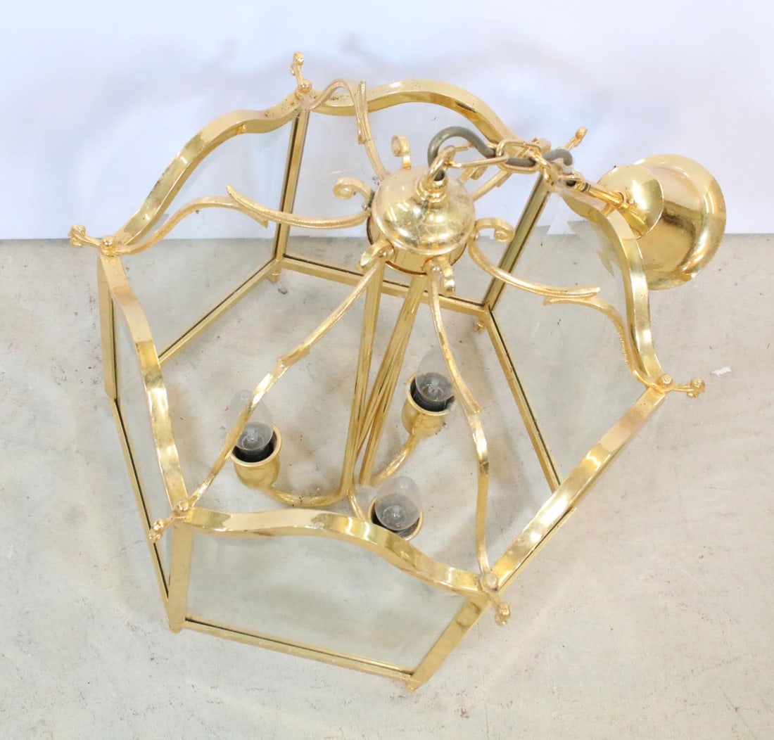 Vintage Italian Gold-Plated Brass & Bevelled Glass Hanging Lantern - 9