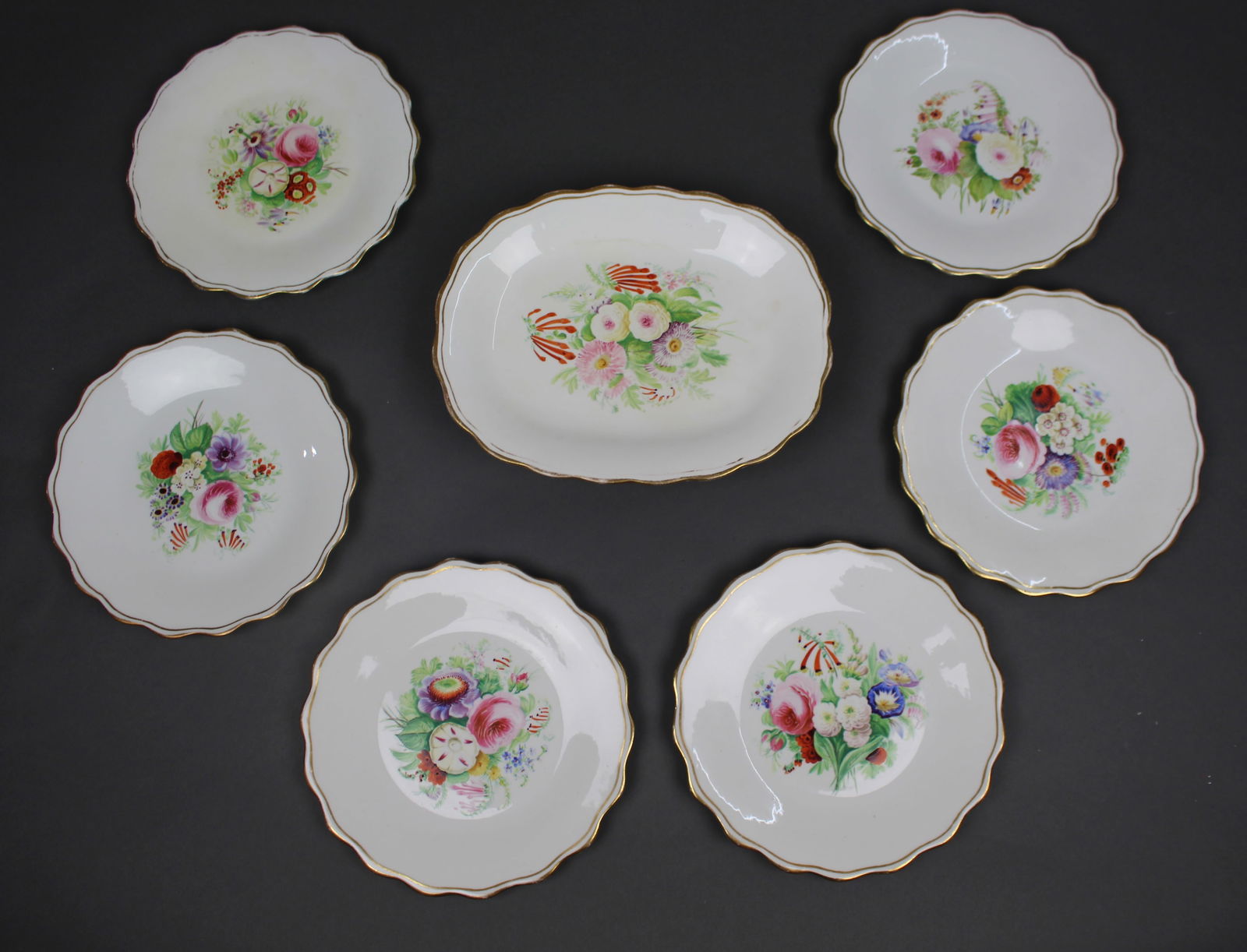 7 Piece Hand Decorated Floral Dessert Set - 2