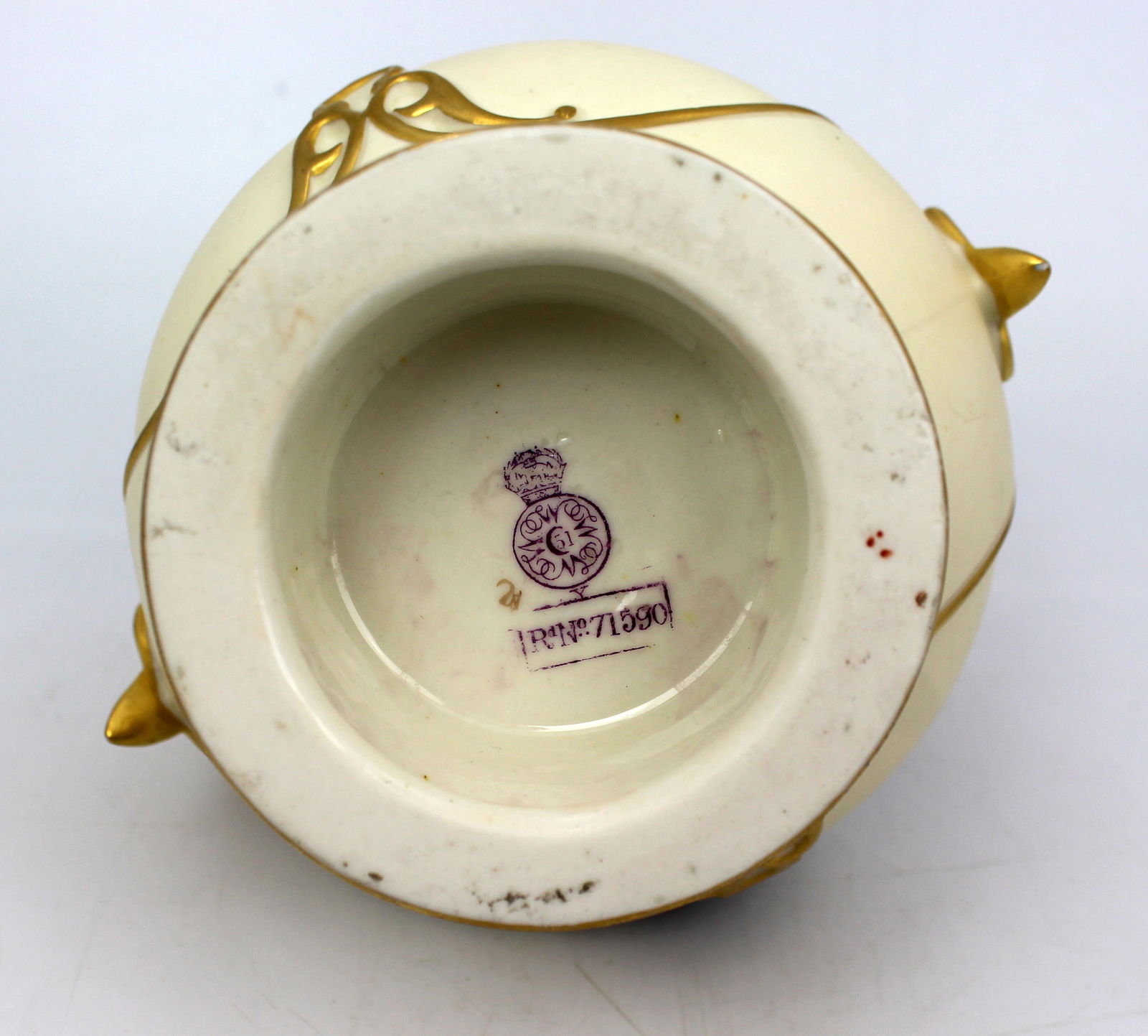 Royal Worcester Blush Ivory Vase with Moonlit Bird Scene, Dated 1887 — Damaged - 6