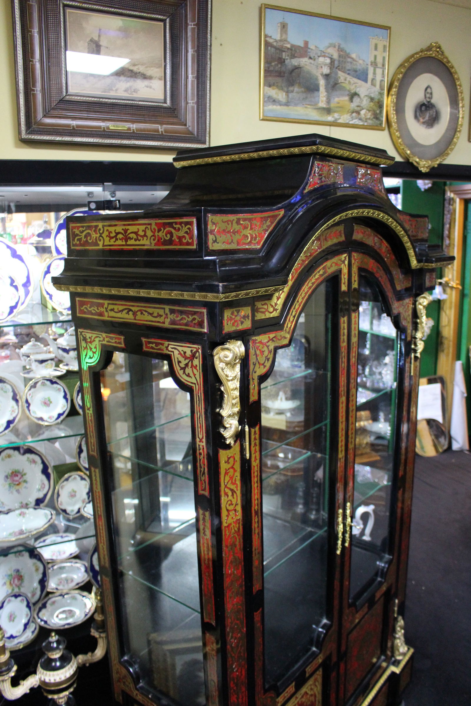 Impressive Boulle Style Glazed Display Cabinet Vitrine - 13