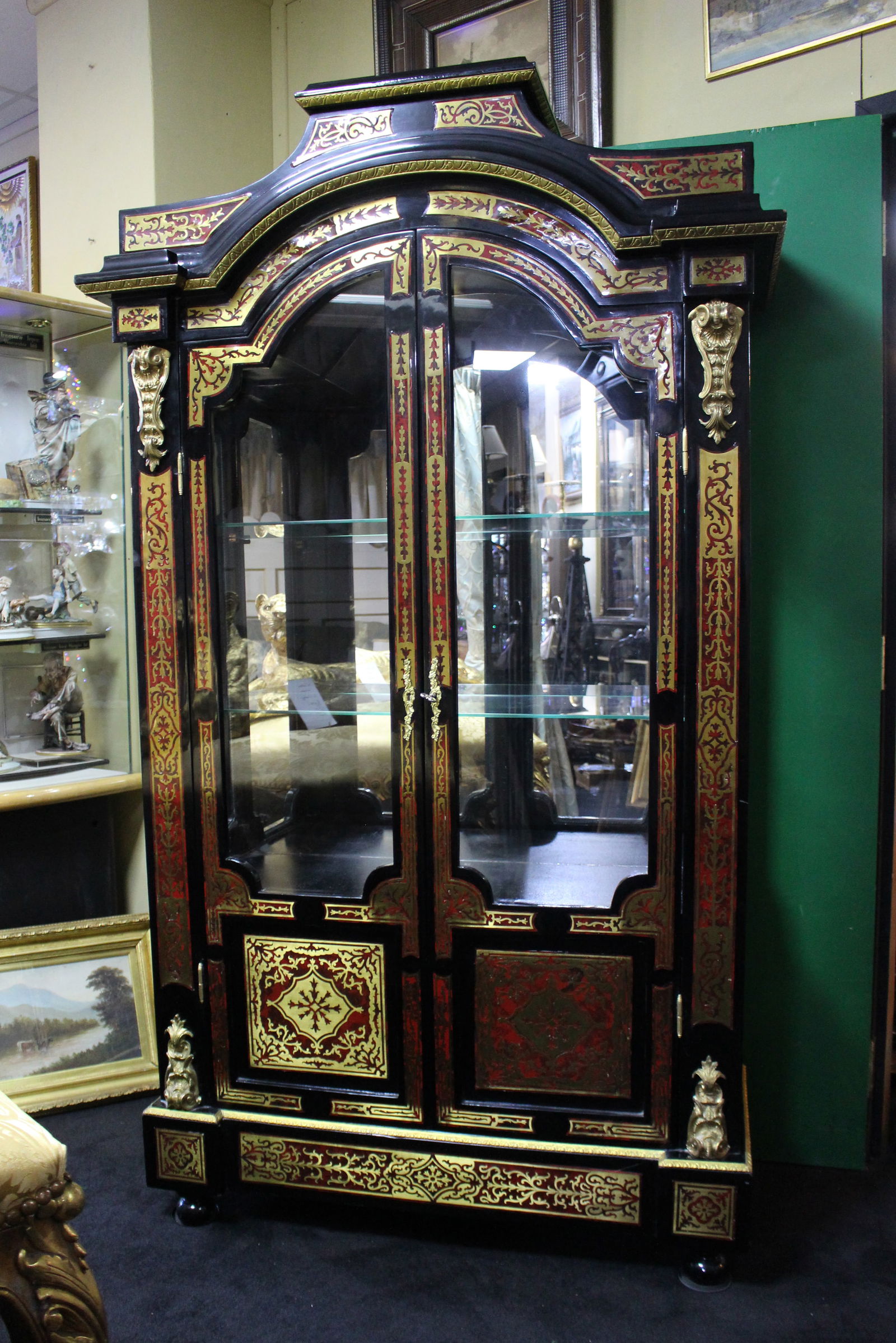 Impressive Boulle Style Glazed Display Cabinet Vitrine - 5