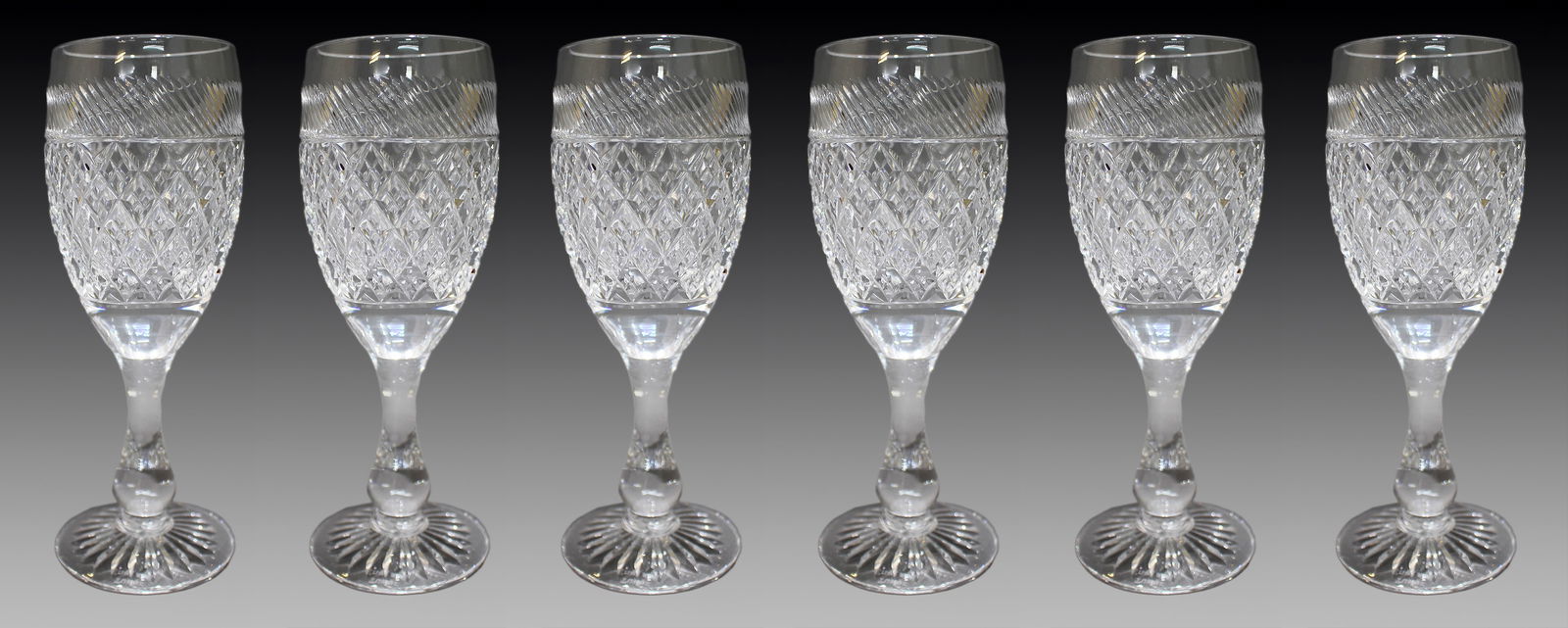 Set of 6 Fine Tudor Crystal Cut Glass Wine Glasses - 2