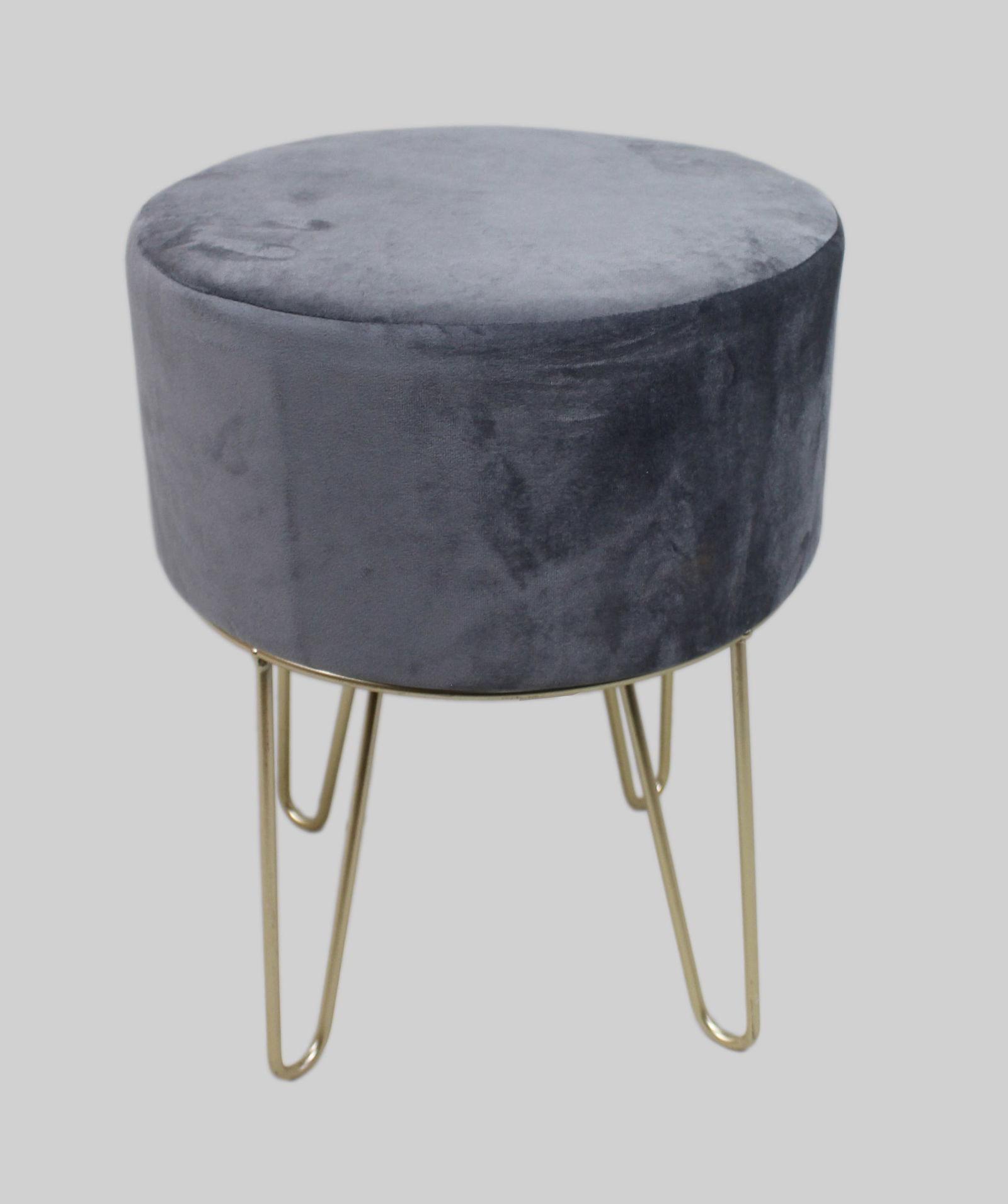 Grey Velvet Stool with Gold Hairpin Legs - 2