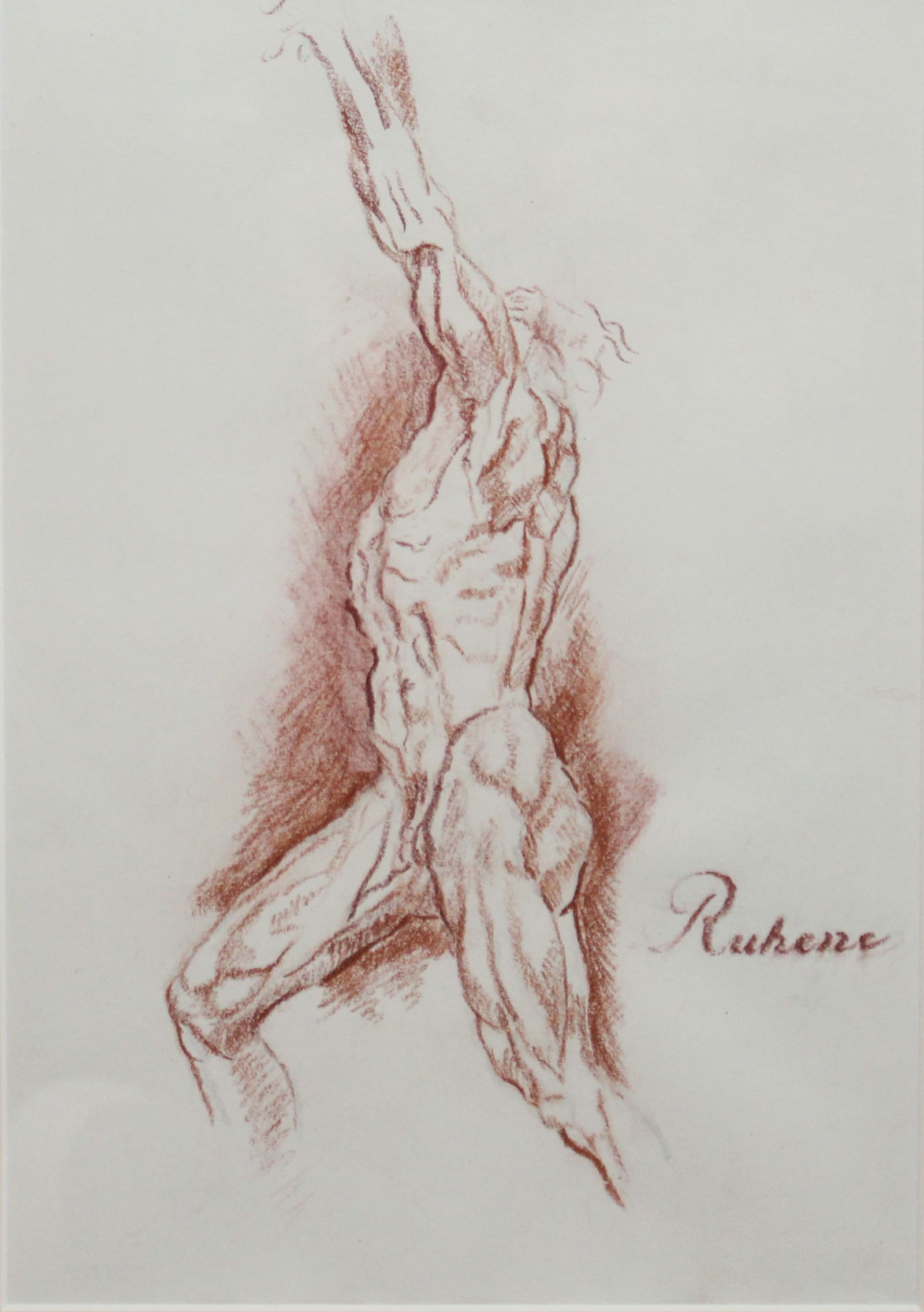 Fine Red Chalk Male Nude Set in Gilt Frame - 2