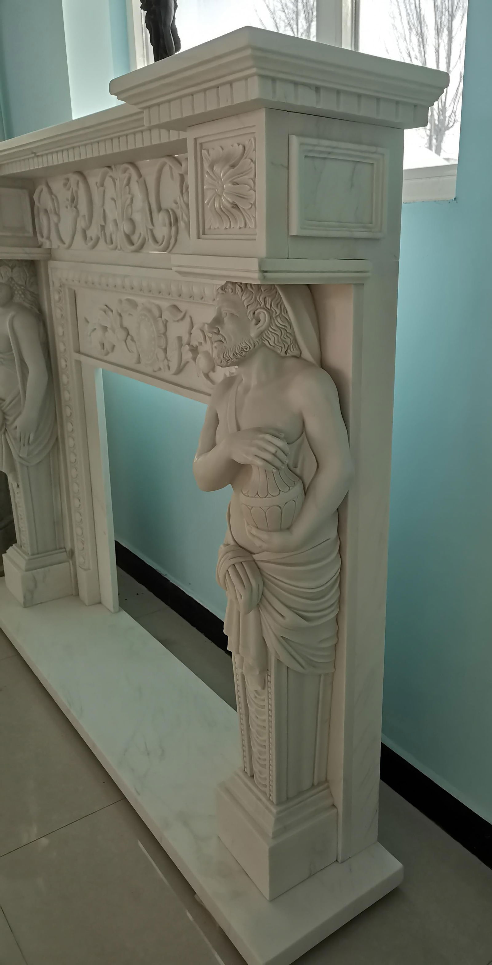 Carved White Marble Fire Surround with Caryatid Figures - 2