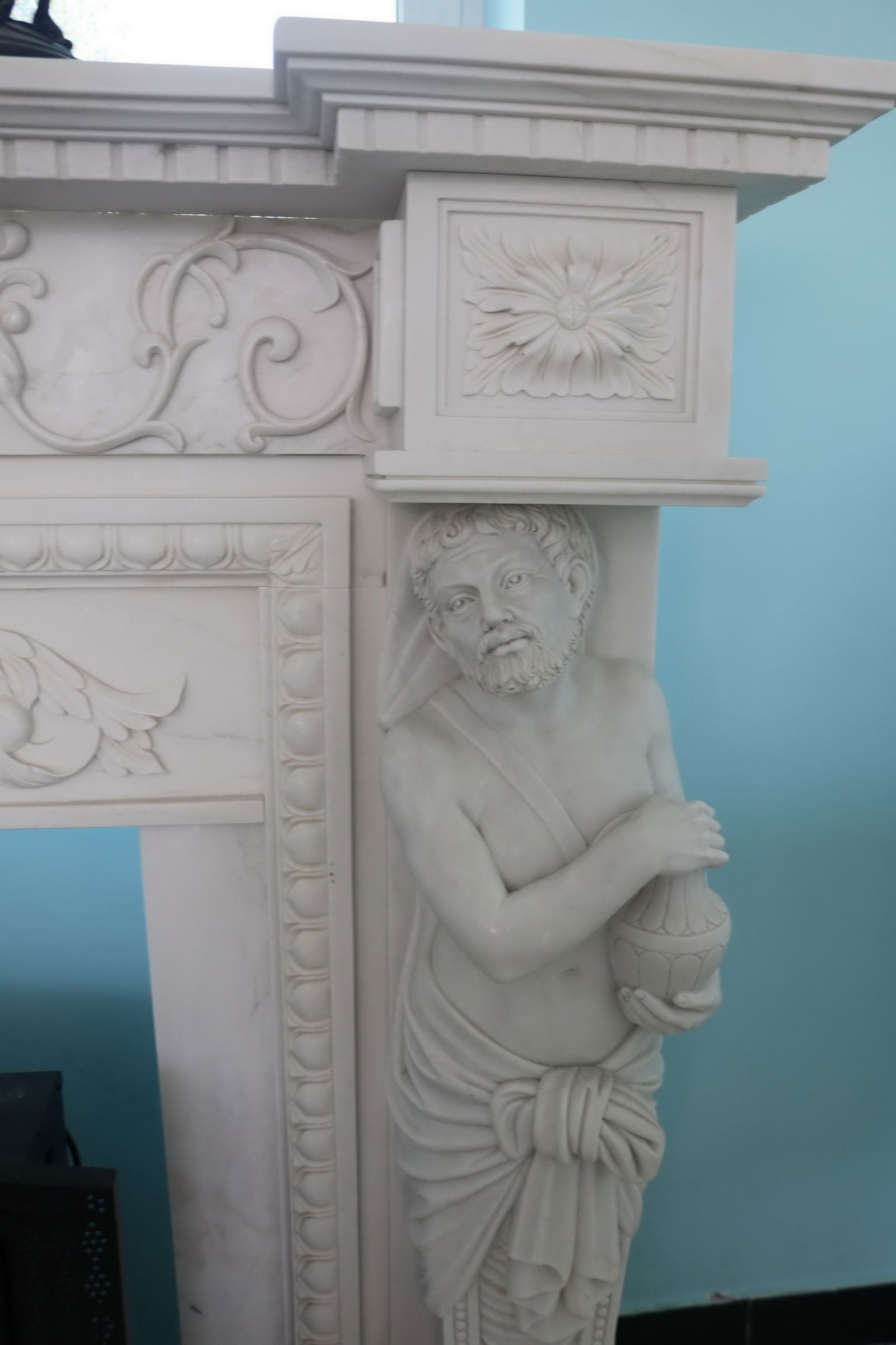 Carved White Marble Fire Surround with Caryatid Figures - 4