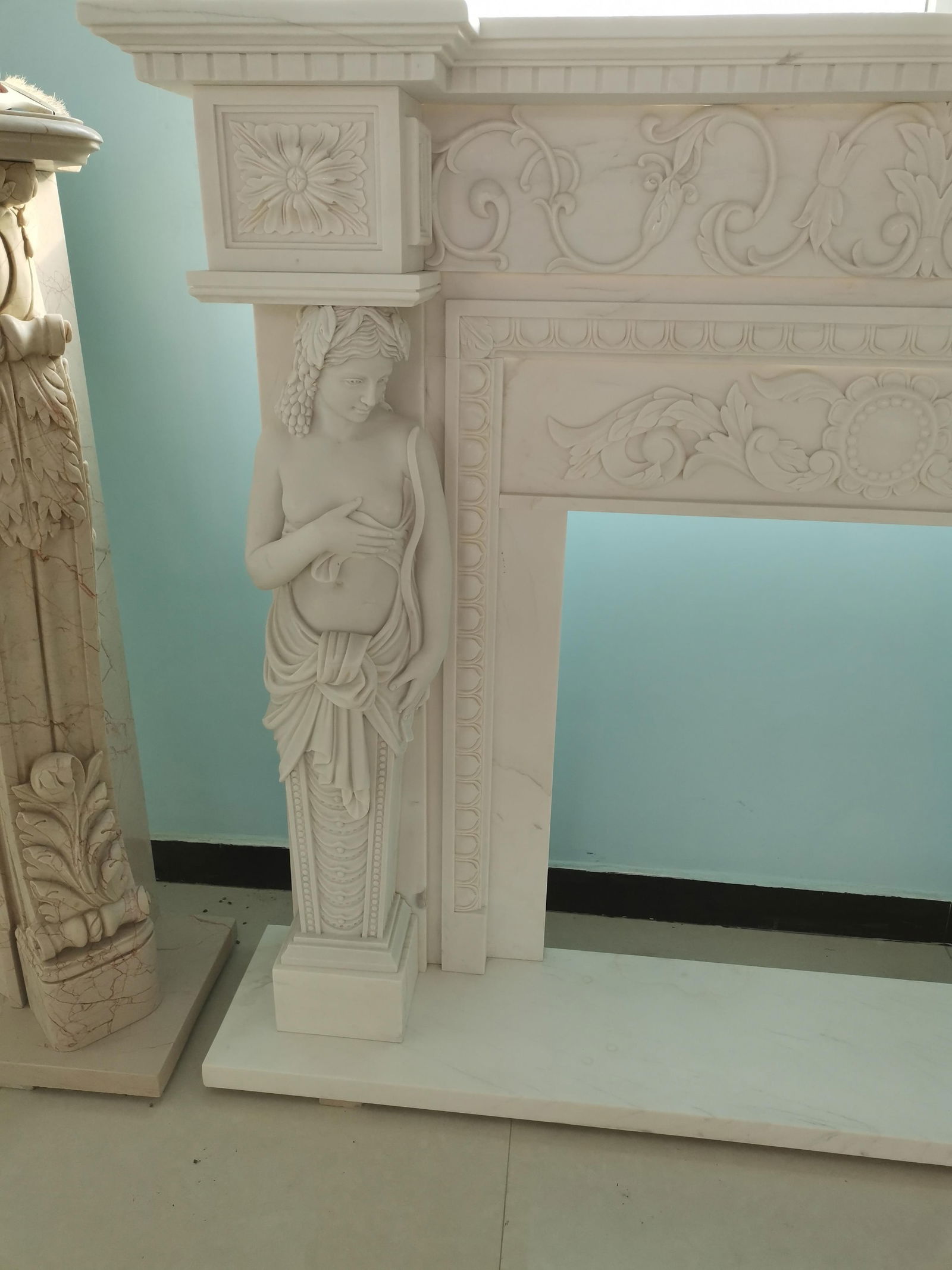 Carved White Marble Fire Surround with Caryatid Figures - 7