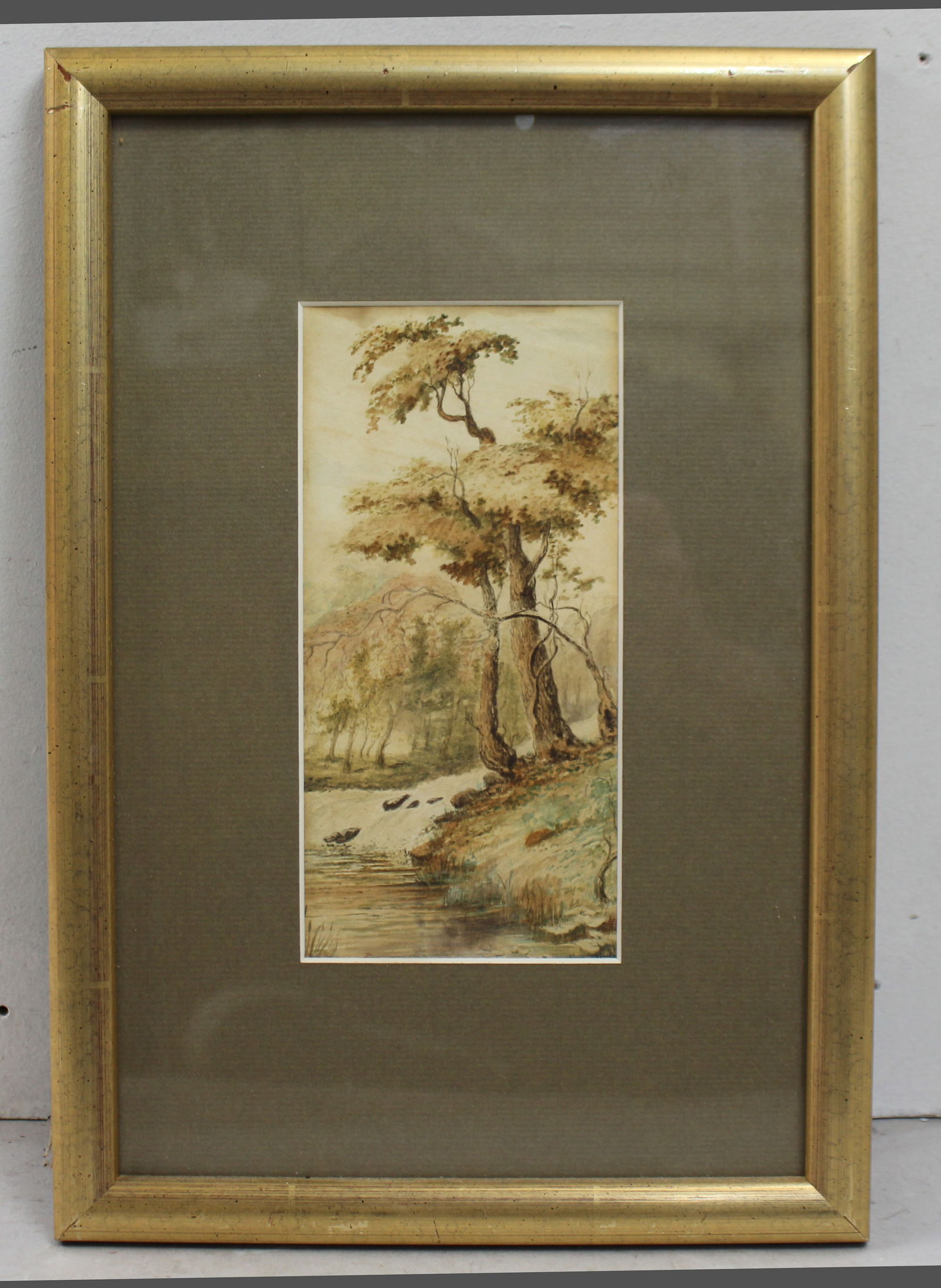 Early 20th Century Watercolour – Tree by River Bank (1 of 3)